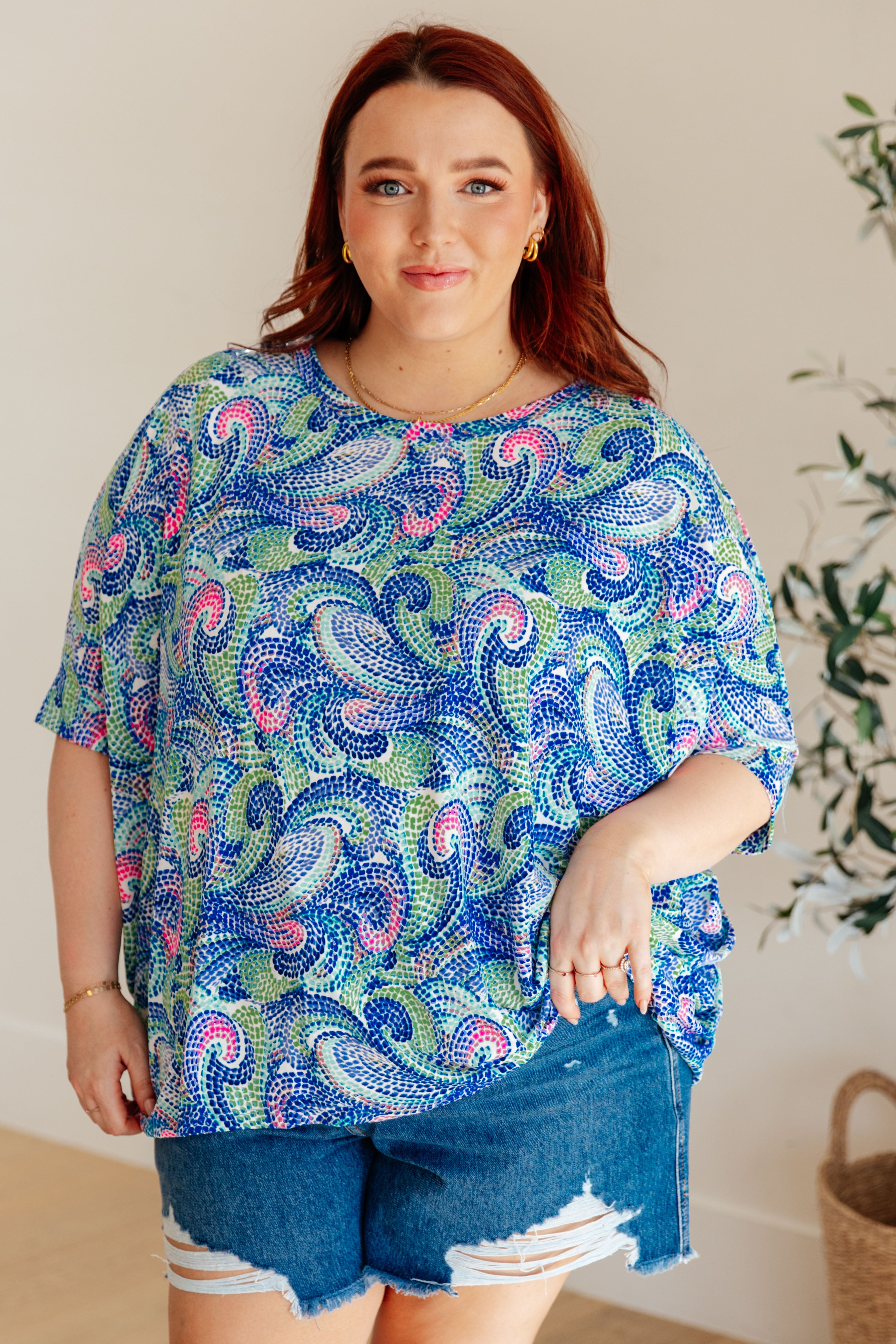 Dear Scarlett Painted Blue Mix Essential Blouse - Women's Fashion Floral Print Top for Casual Wear, Office & Date Night Outfits