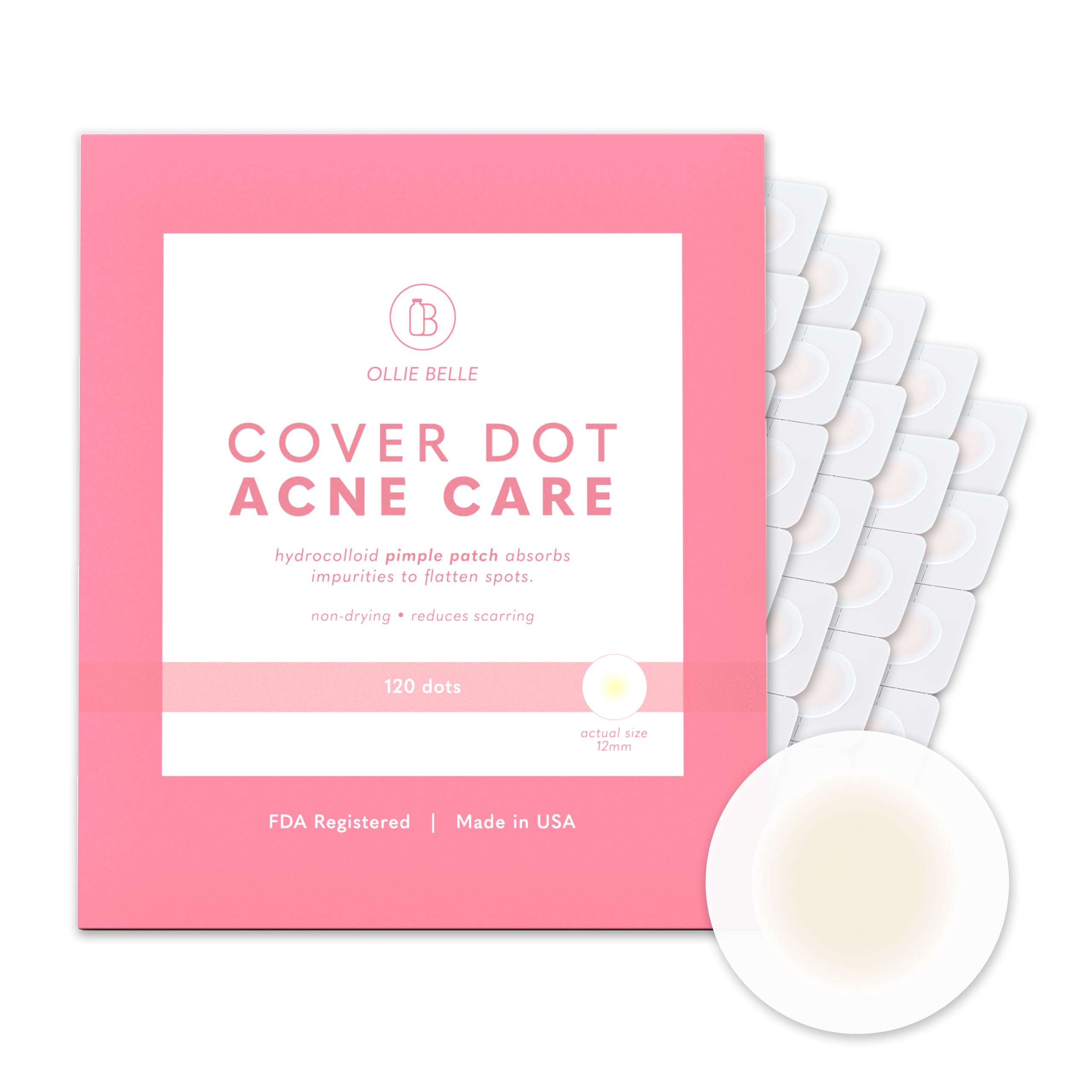Hydrocolloid Acne Patches (120 Dots) - Clear, Waterproof Pimple Treatment for Face | Oil & Blemish Absorbing | Made in USA | Perfect for Overnight Spot Treatment & Daily Acne Care