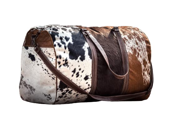 Premium Extra Large Cowhide Duffel Bag - Tricolor Leather Travel, Gym & Weekender Overnight Bag | Durable & Stylish for Business Trips, Workouts & Weekend Getaways