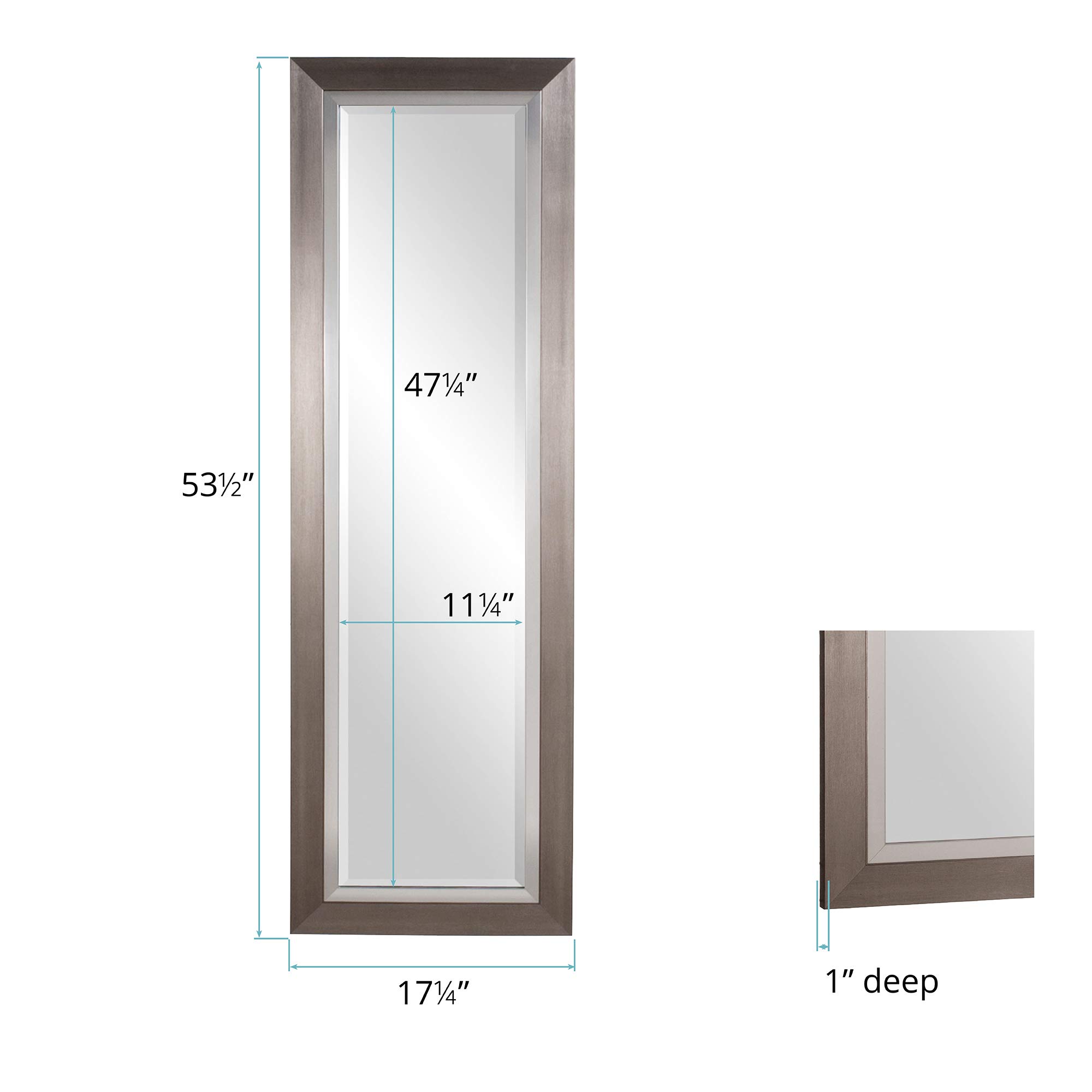 Howard Elliott Chicago Tall Wall Mirror - 18x54 Inch Brushed Silver Nickel Resin Frame, Rectangular Hanging Mirror for Living Room, Entryway, Bedroom & Bathroom - Perfect for Home Decor, Vanity & Entryway Lighting