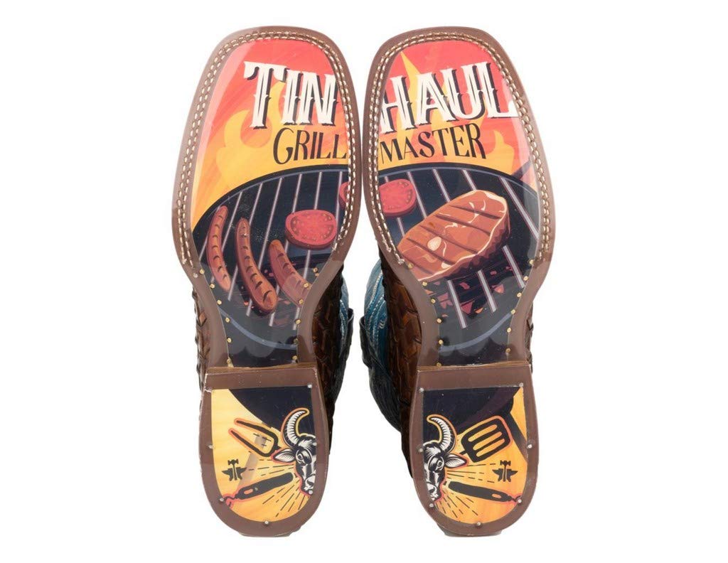 Tin Haul Men's Grill Master Western Boots - Broad Square Toe Work Boots for Outdoor Cooking & BBQ - Brown Leather Cowboy Boots Size 10.5 D(M) US - Perfect for Grilling, Ranch Work & Country Style