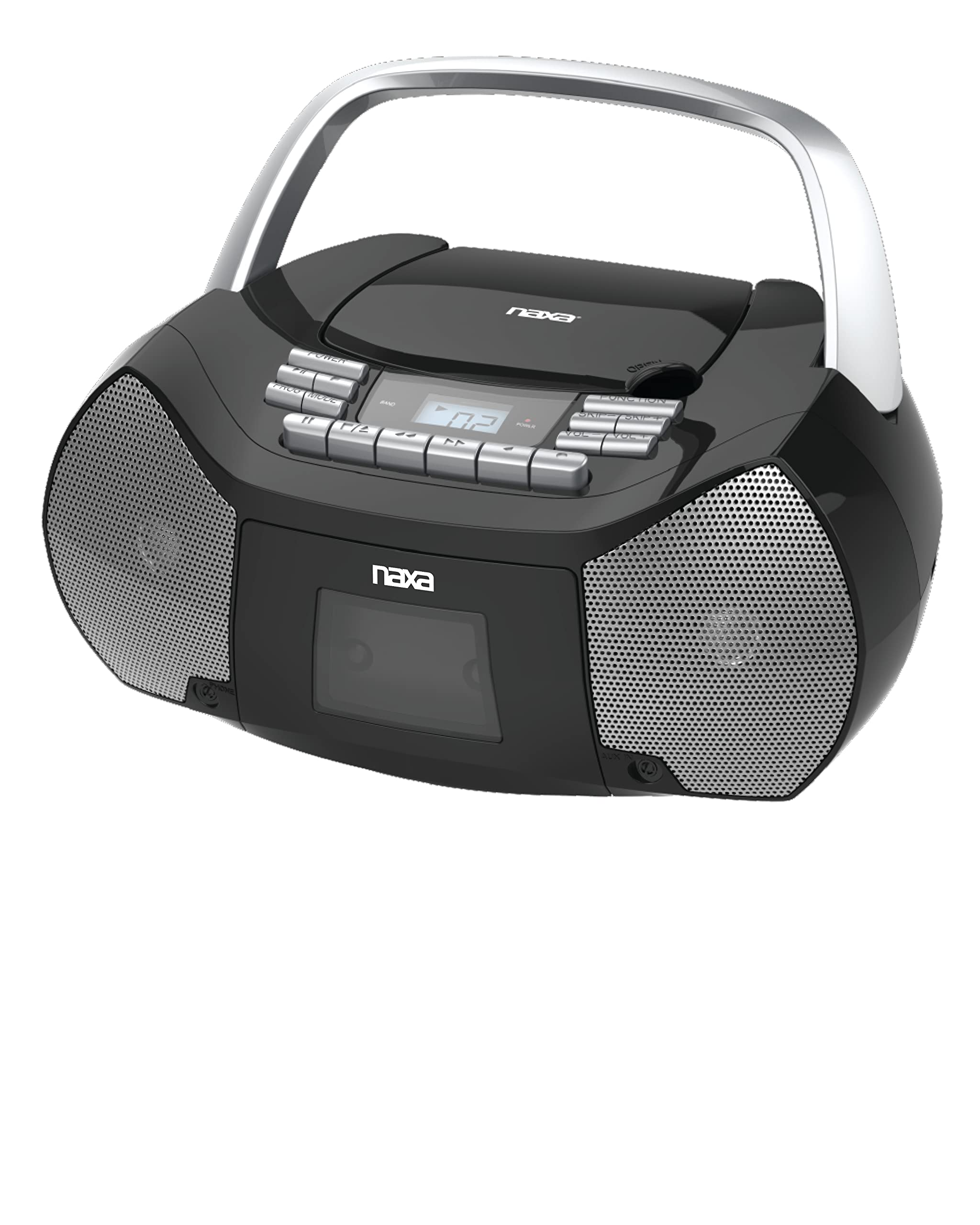 Naxa Electronics NPB-268 Portable CD/Cassette Boombox with AM/FM Radio - Silver & Black Retro Style for Home, Office & Outdoor Use