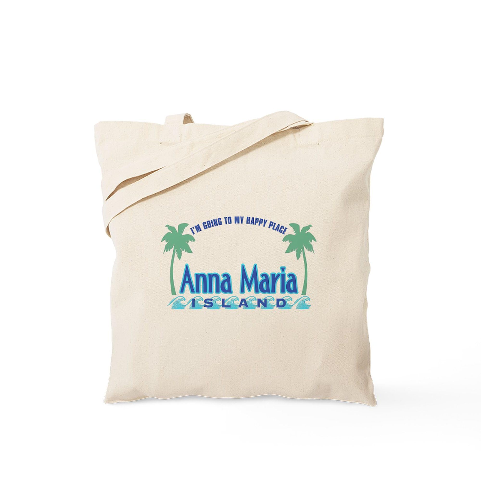 Anna Maria Island Happy Place Tote Bag - Natural Canvas Reusable Shopping Bag for Beach, Groceries & Daily Use | Eco-Friendly Carryall for Women & Men