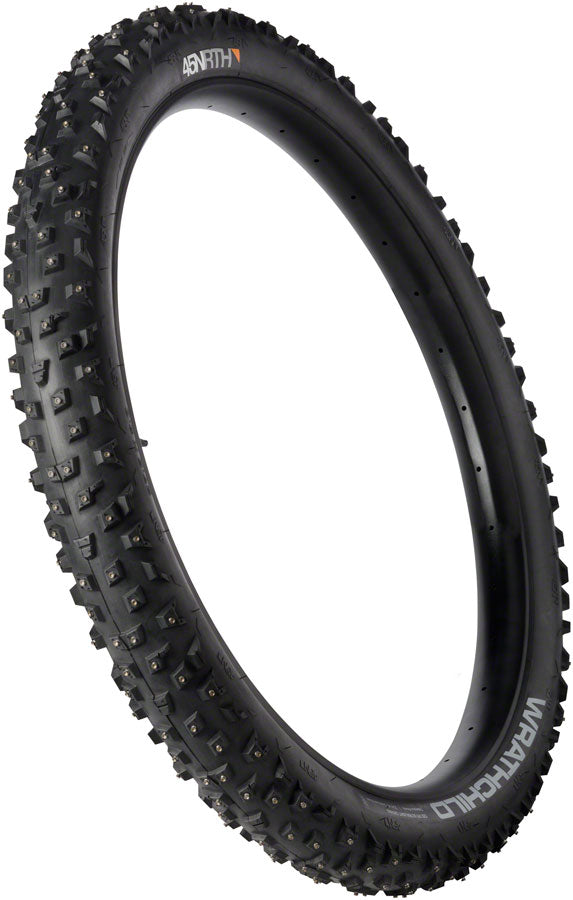 45NRTH Wrathchild Tubeless Folding Bike Tire - 27.5x3 Inch, 120 TPI, Concave Carbide Studs for Winter & Snow Cycling - Perfect for Fat Bikes, Mountain Trails, and Extreme Cold Weather Riding