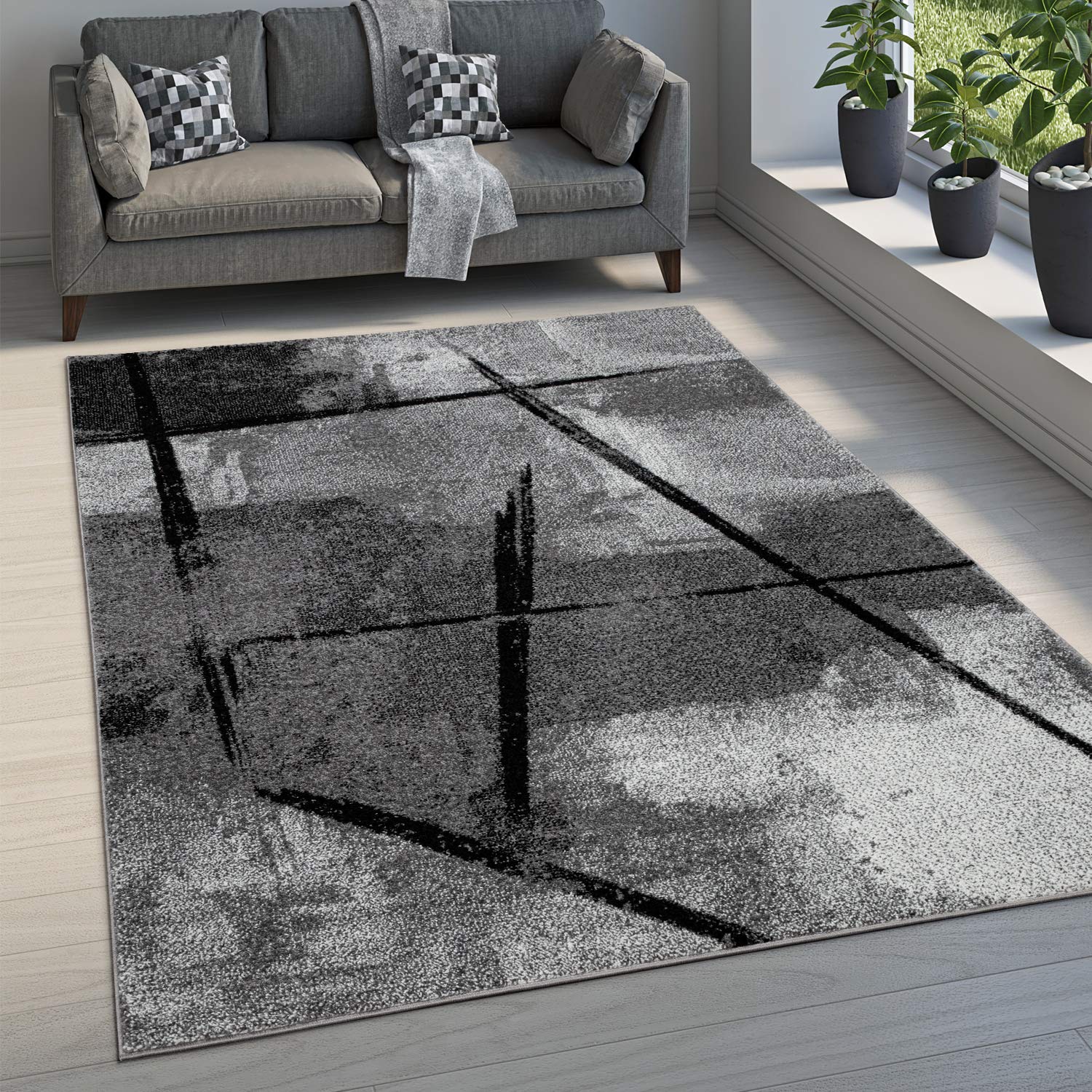 Modern Abstract Grey Black Area Rug 2'8