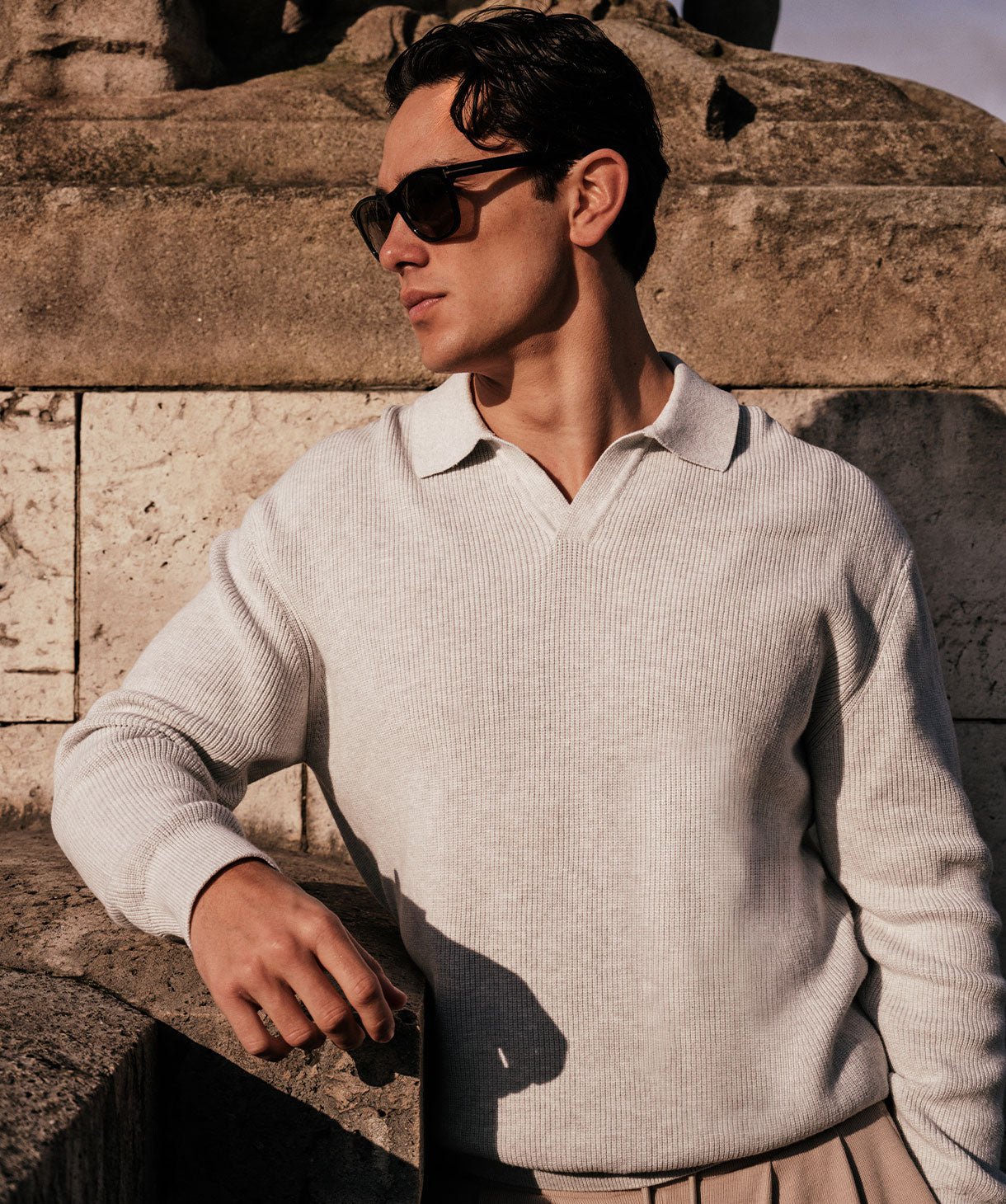New England Polo Knit Shirt for Men - Classic Ice Grey Cotton Casual Wear - Perfect for Office, Golf & Outdoor Activities