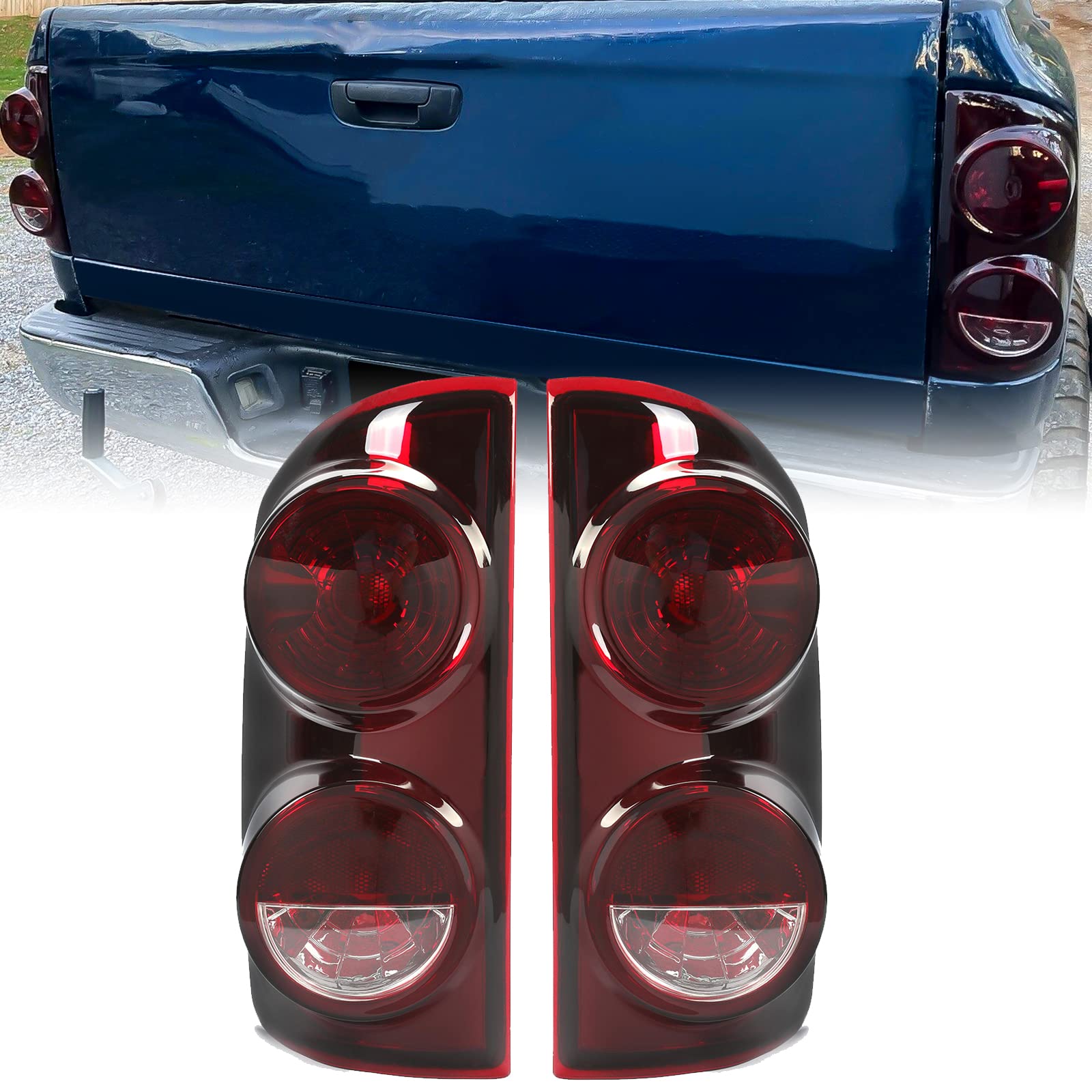 HECASA Pair of LED Tail Lights Compatible with 2007-2009 Dodge Ram 1500/2500/3500 Pickup Truck - Replacement for 55277303AB, CH2800165, 55277302AB, CH2801165 - Durable & Weatherproof Taillight Assembly for Enhanced Nighttime Safety & Style