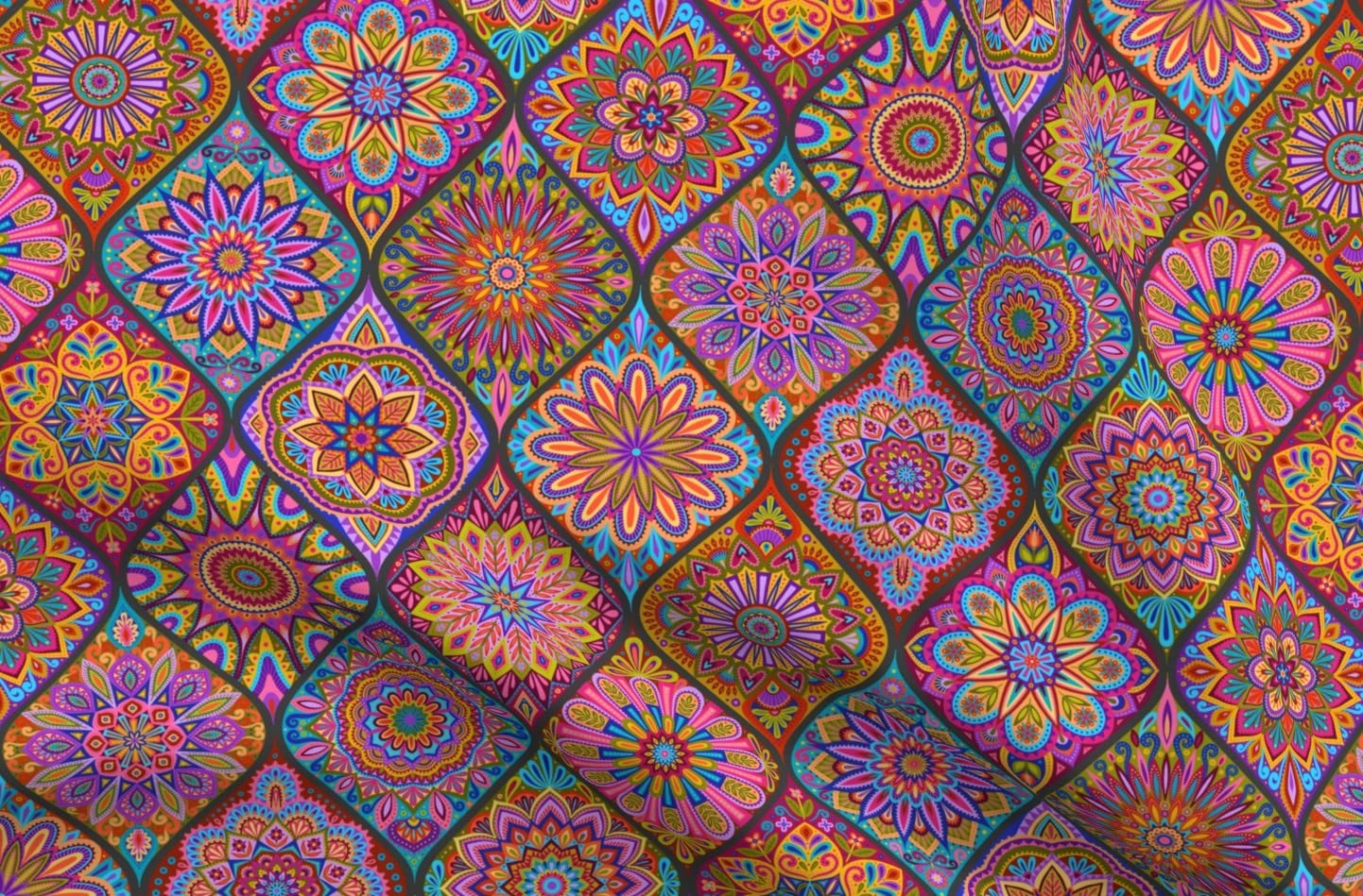 Festival Ogee Hippie Groovy Tile Printed Minky Fabric Fat Quarter - Soft Baby Blanket Material, Quilt Backing & Plush Toy Fabric for Sewing Projects - Perfect for DIY Crafts, Nursery Decor and Bohemian Home Accessories