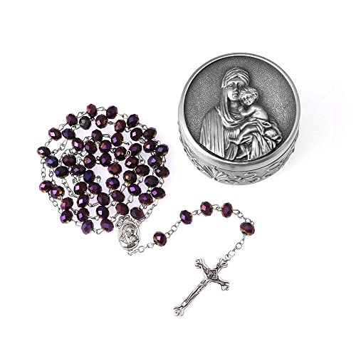 Purple Crystal + Madonna & Child Rosary Box