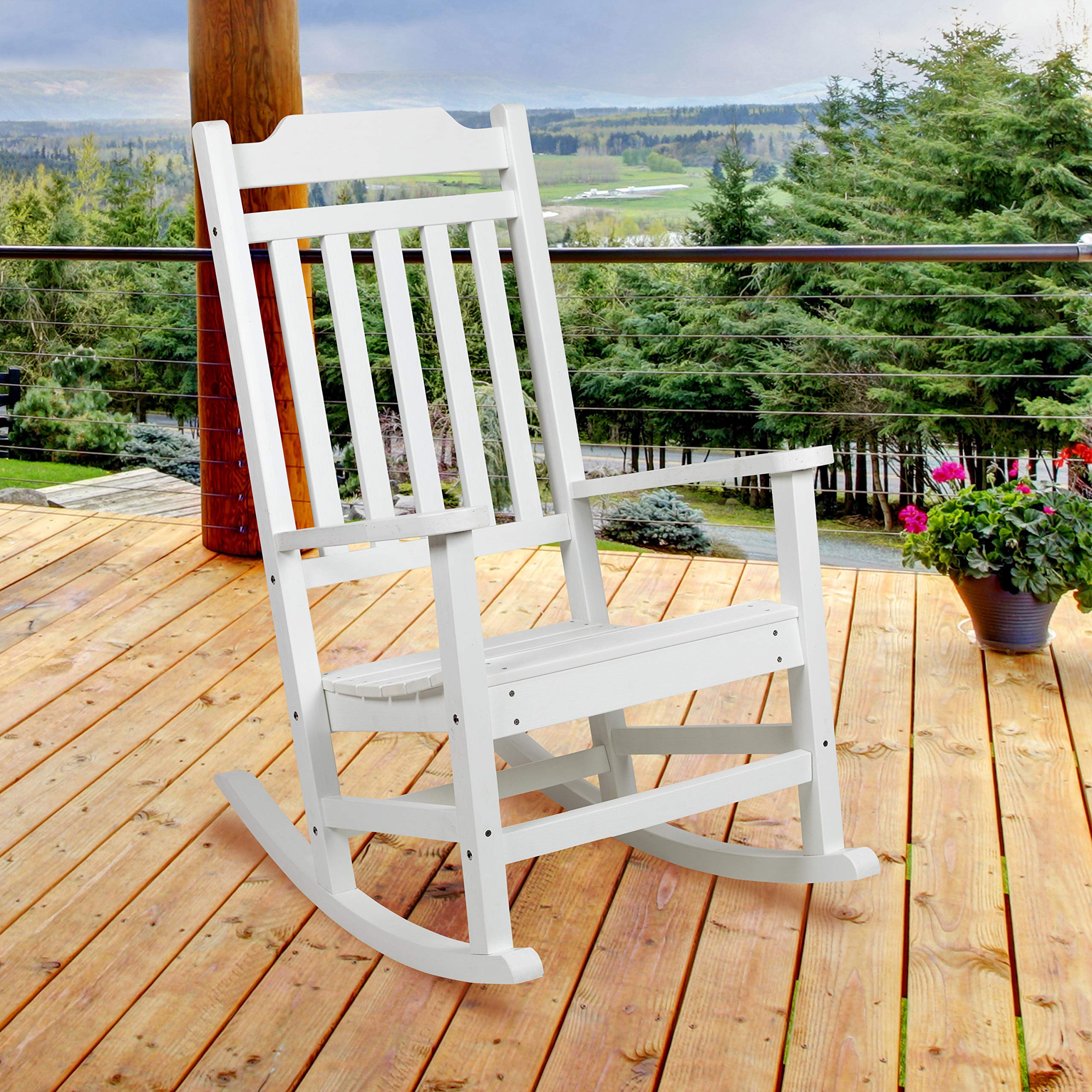 All-Weather Poly Resin Rocking Chair in White - Durable Outdoor Patio Furniture for Garden, Porch & Poolside Relaxation
