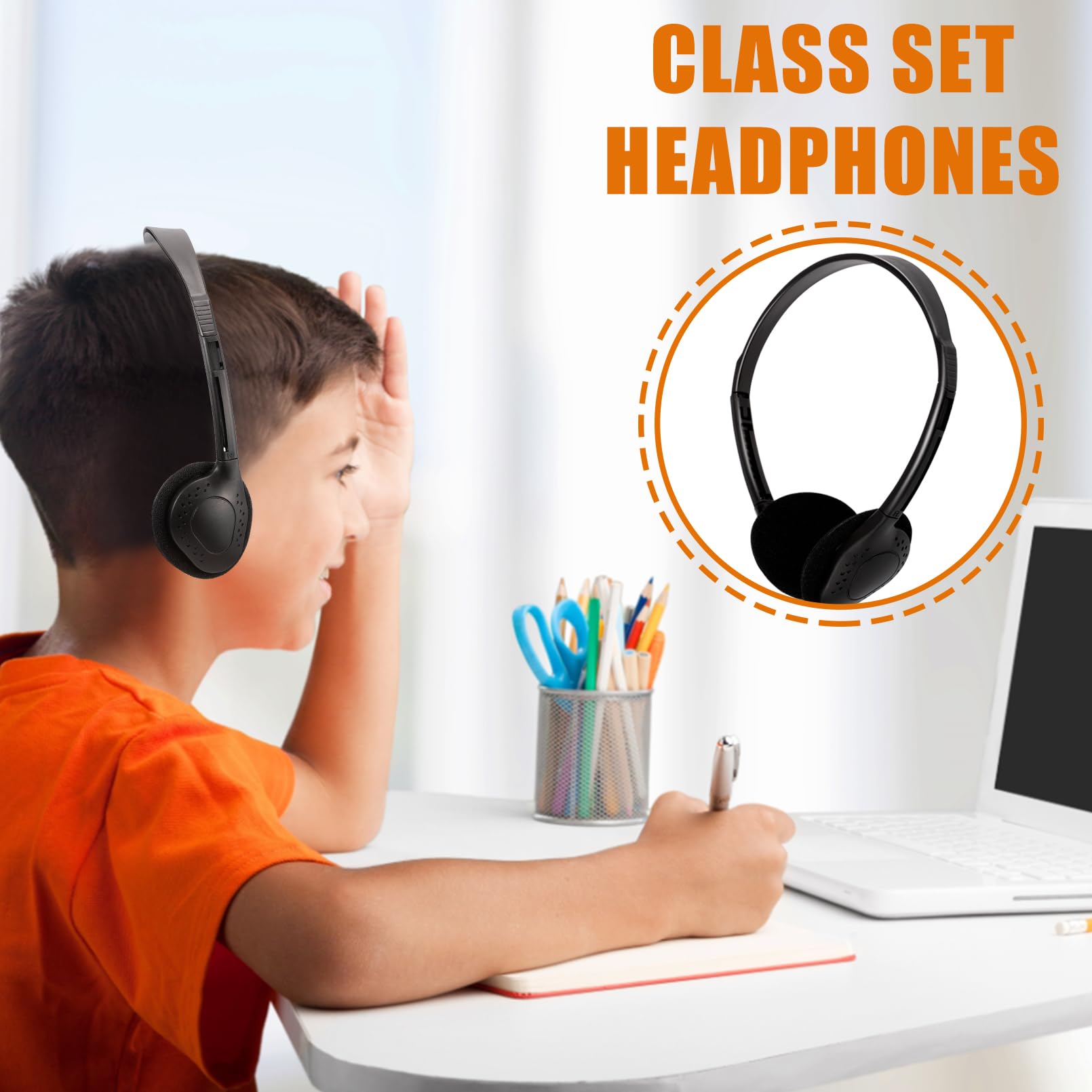 30 Pack Bulk Classroom Headphones for Kids & Students - Adjustable Headphones with 3.5mm Jack for School, Library & Online Learning (Black) - Perfect for Classrooms, Homeschooling & Computer Labs