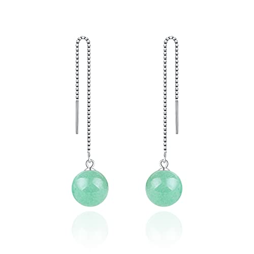 Valentine's Day Gifts for Her - Green Jade Earrings for Women & Girls, 925 Sterling Silver Drop Dangle Threader Earrings, Lucky Charm Jewelry - Perfect for Anniversary, Birthday & Romantic Occasions