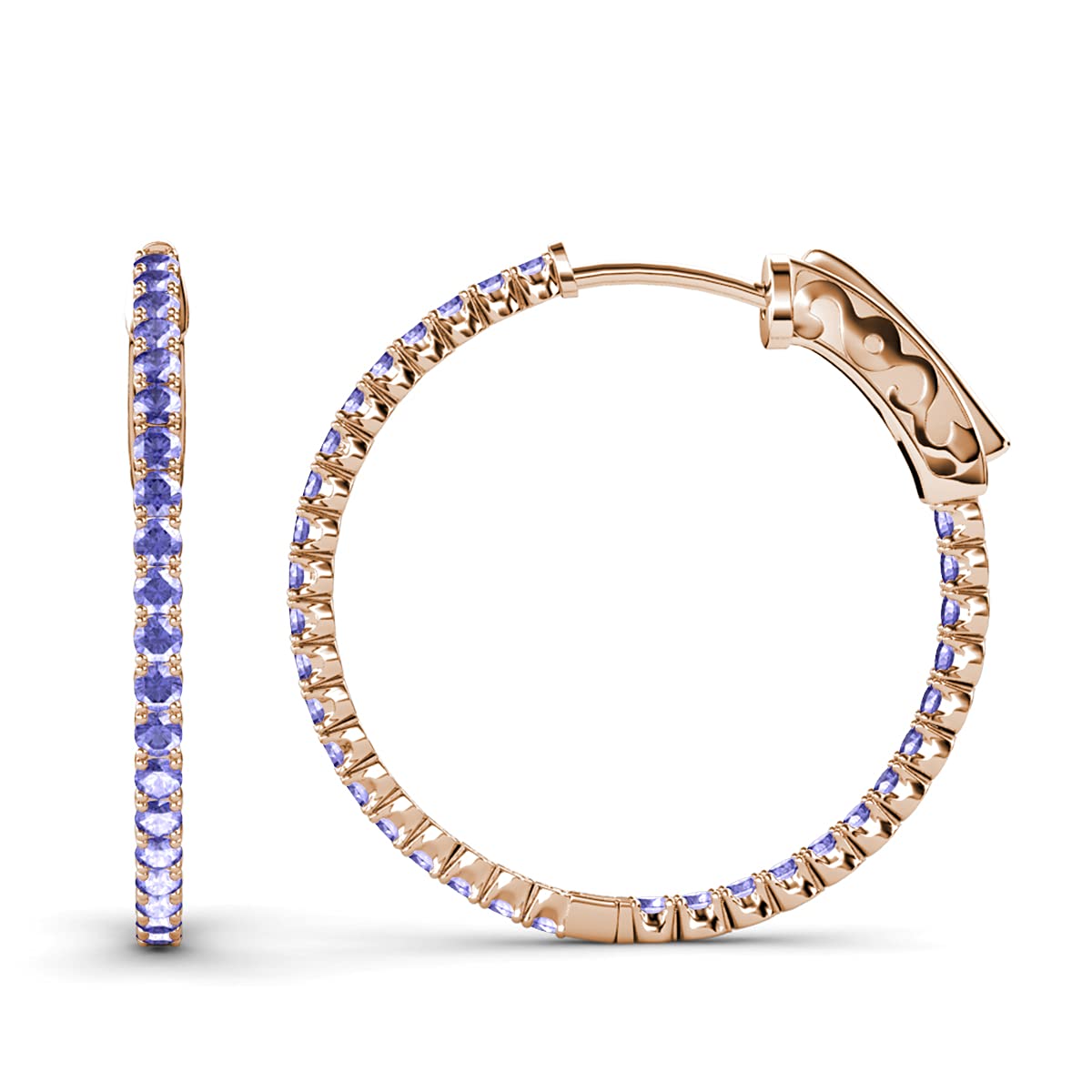 14K Rose Gold Tanzanite Inside-Out Hoop Earrings 2.70 Carat Total Weight - Elegant Jewelry for Women, Perfect for Parties, Weddings & Special Occasions