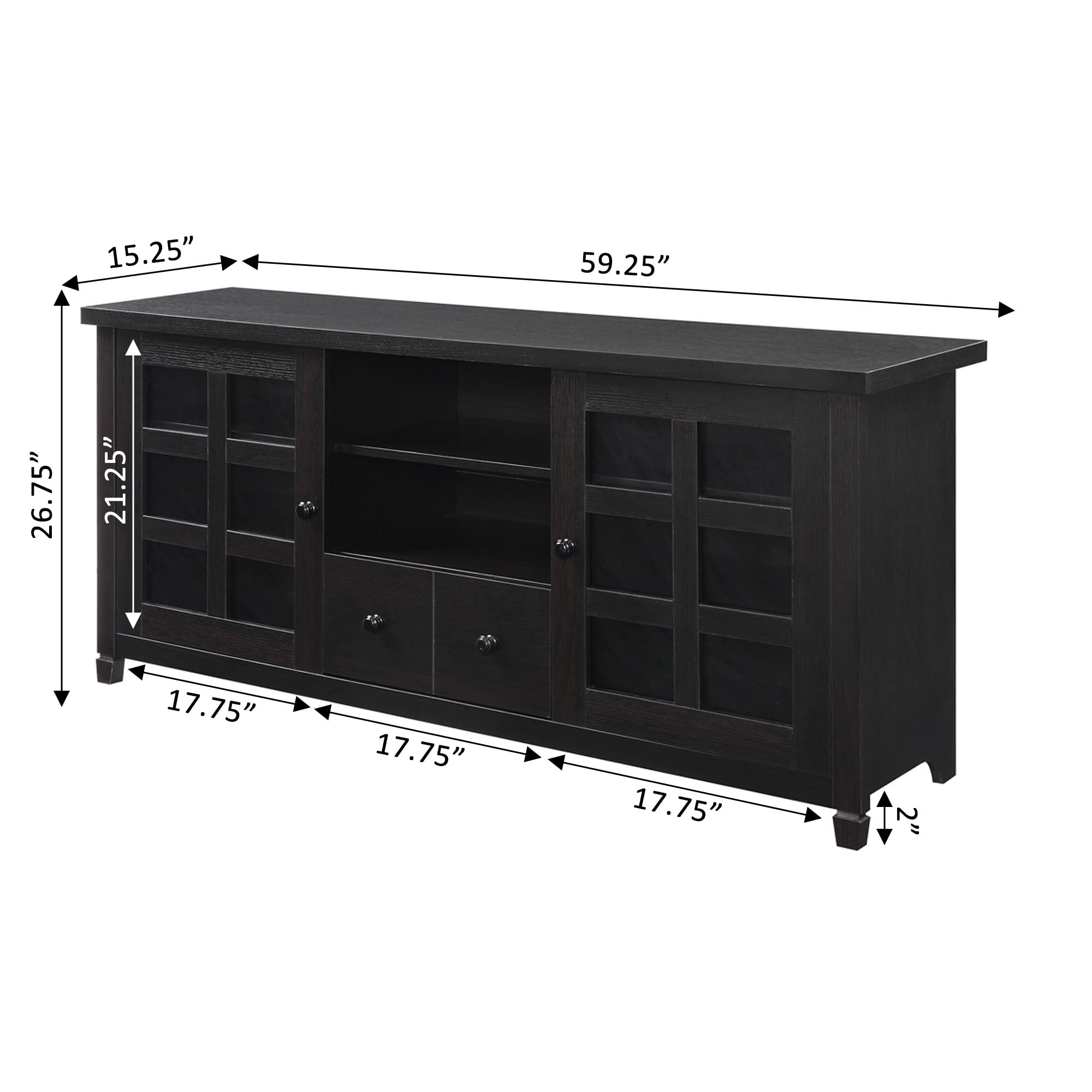 Convenience Concepts Newport Park Lane 1-Drawer TV Stand with Storage Cabinets & Shelves for 65-Inch TVs - Espresso Finish - Perfect for Living Room, Bedroom & Home Theater Setup