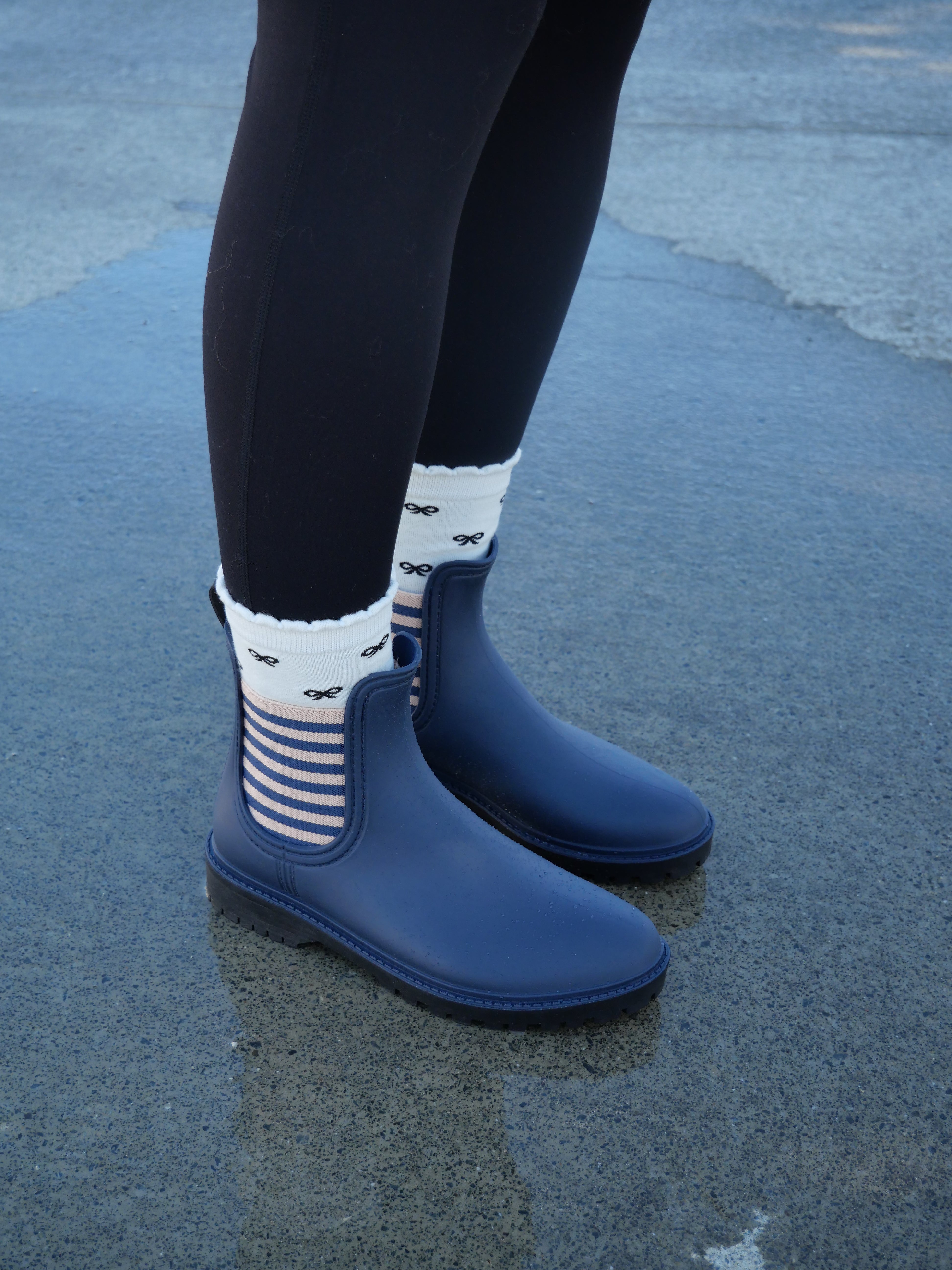 Diana Ferrari Laurina Navy Stripe Rain Boots for Women - Waterproof Rubber Boots for Outdoor, Gardening, and Rainy Days