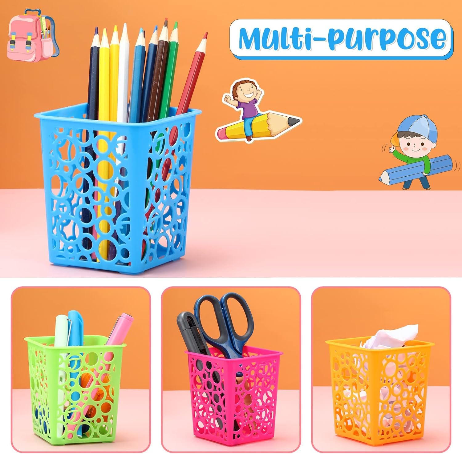 NYASAA 4-Pack Square Plastic Pencil Holders - Office Desk Organizer with Hollow Design for Pens, Markers & School Supplies - Perfect for Classroom, Home Office & Workspace Organization
