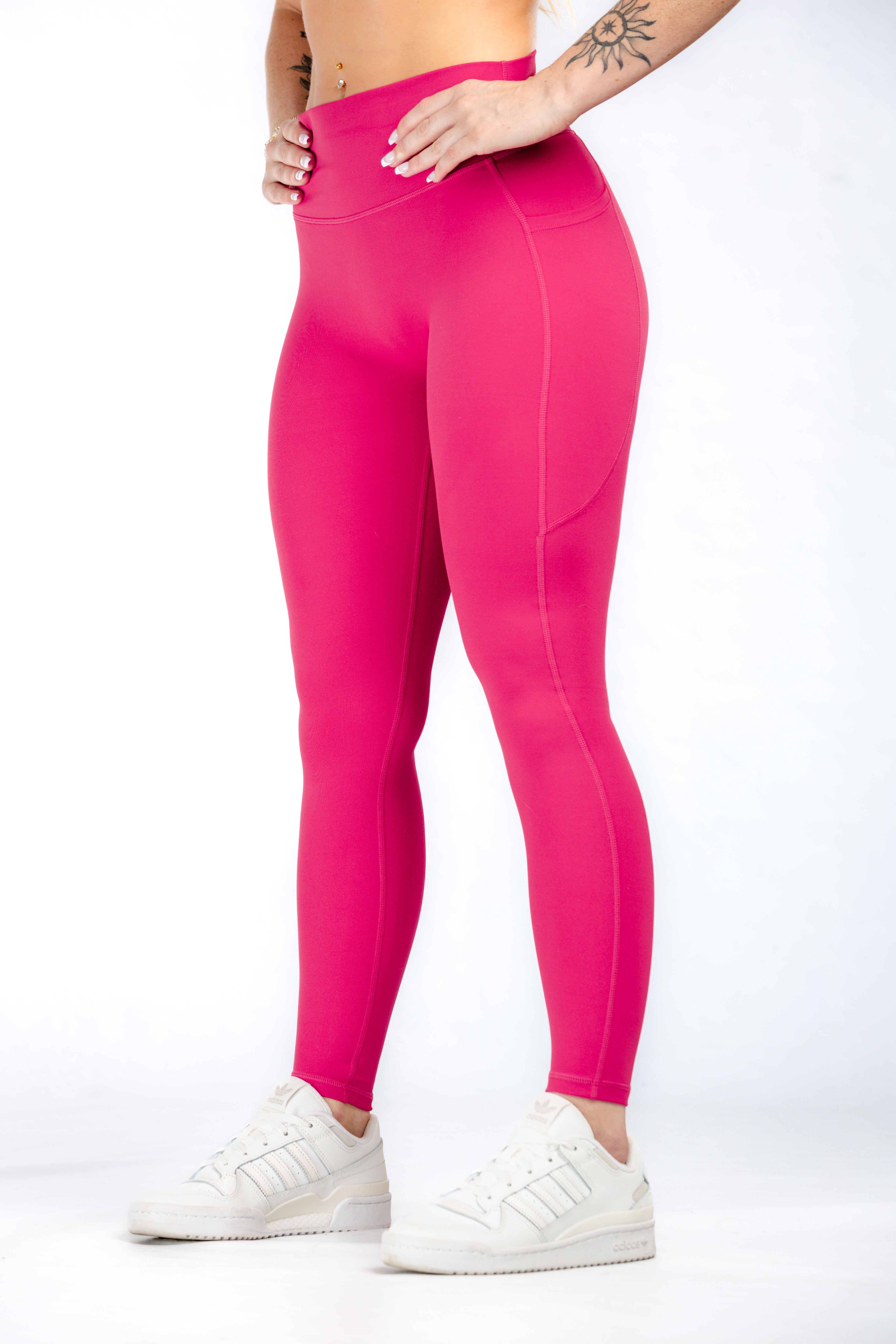 Empowered High Waist Leggings with Pockets - Women's Workout Yoga Pants in Magenta | Perfect for Gym, Running & Everyday Comfort