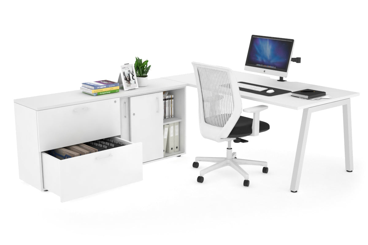 Quadro A Executive White Frame Office Chair [1600L x 800W with Cable Scallop] - Premium Ergonomic Seating for Home Office & Conference Rooms