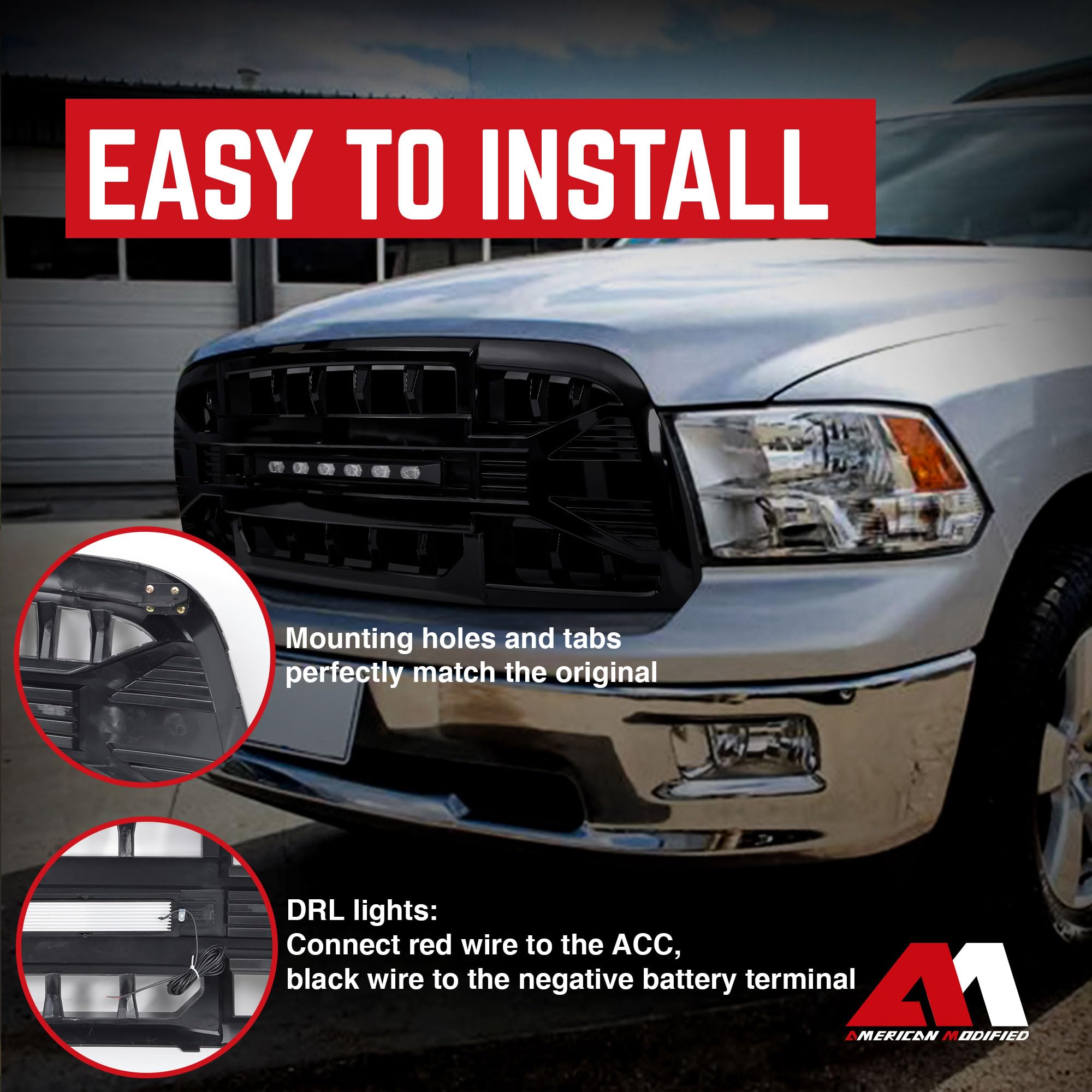 2009-2012 Dodge Ram 1500 Off-Road Grille with LED Lights | Glossy Black Armor Grille Replacement | Enhanced Front End Protection for Truck Enthusiasts | Perfect for Off-Roading, Truck Shows & Daily Driving