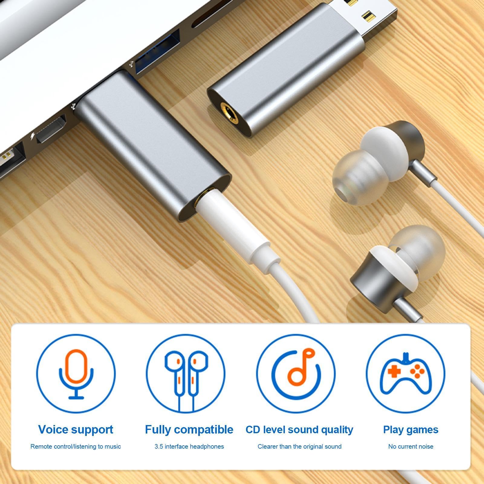Paodduk USB Sound Adapter - 3.5mm USB Headphone Jack Converter with Audio Driver for Gaming, Streaming & Conference Calls | Compatible with League of Legends, PC Headsets & Laptops | Plug & Play USB Audio Adapter for Home Office & Online Classes