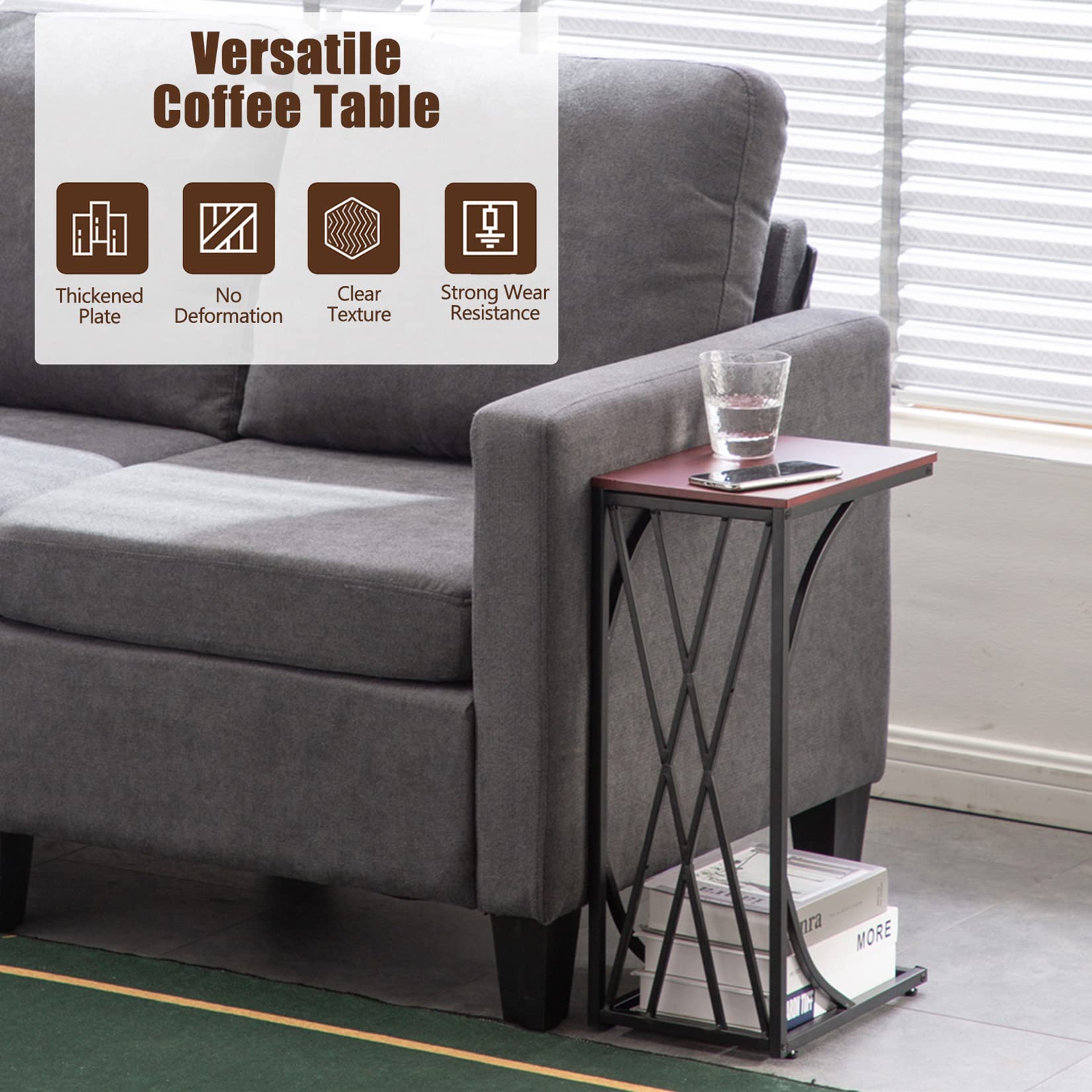 C-Shaped End Table - Portable Side Table for Living Room, Bedroom & Small Spaces - Laptop Holder, Snack Table, Coffee Table - Perfect for Couches, Sofas & Small Apartments