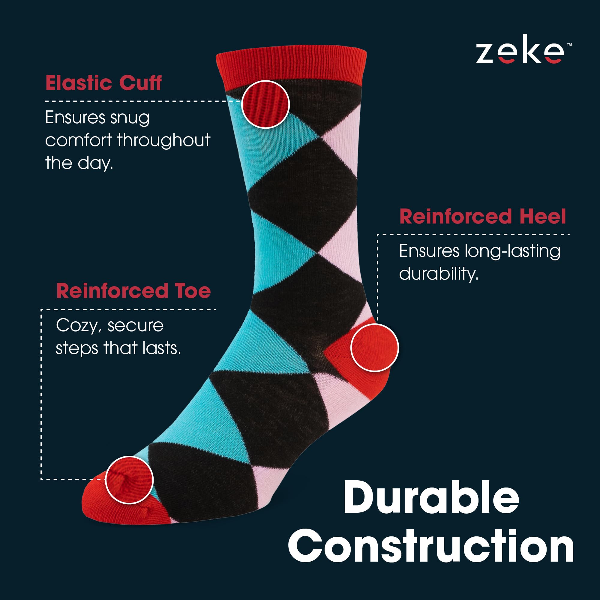 ZEKE Funny Dress Socks for Men - Colorful Crazy Patterned Socks - Cool Novelty Casual & Formal Socks - Perfect for Gifts, Office Wear, and Special Occasions