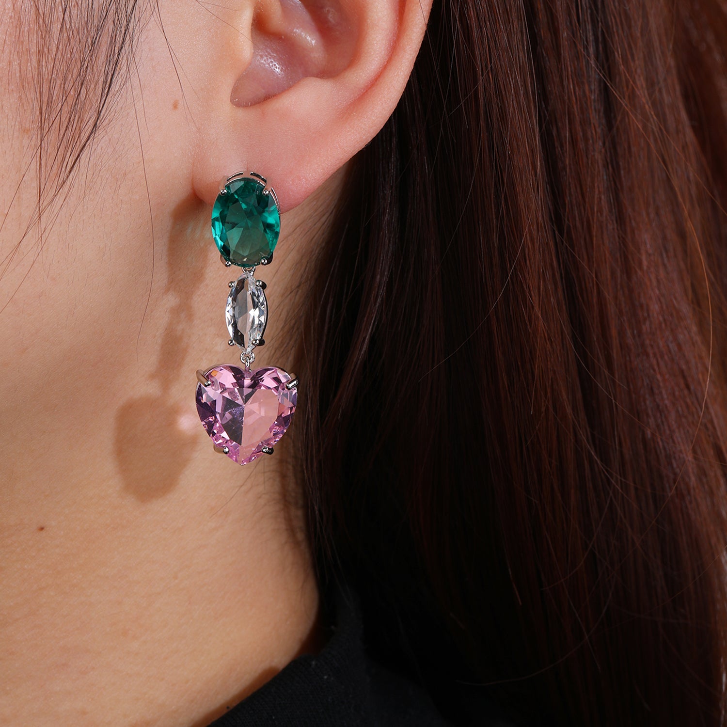 Heart-Shaped Cubic Zirconia Dangle Earrings for Women - Elegant Wedding Jewelry & Bridal Accessories - Perfect for Brides, Prom, Anniversary Gifts & Special Occasions