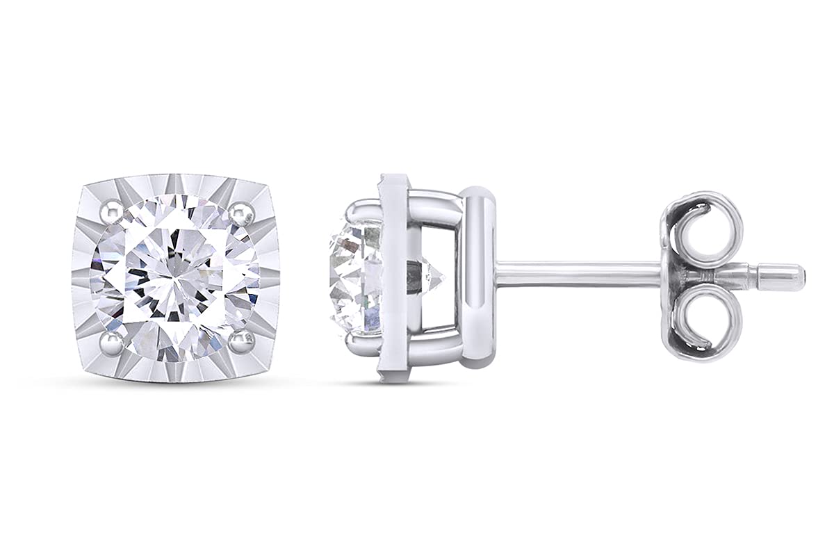 1/4 Carat Round Cut White Natural Diamond Halo Stud Earrings in 14k Gold Plated 925 Sterling Silver - I2-I3 Clarity, I-J Color, 0.25 CTTW - Elegant Jewelry Gift for Women, Perfect for Weddings, Anniversaries, and Special Occasions