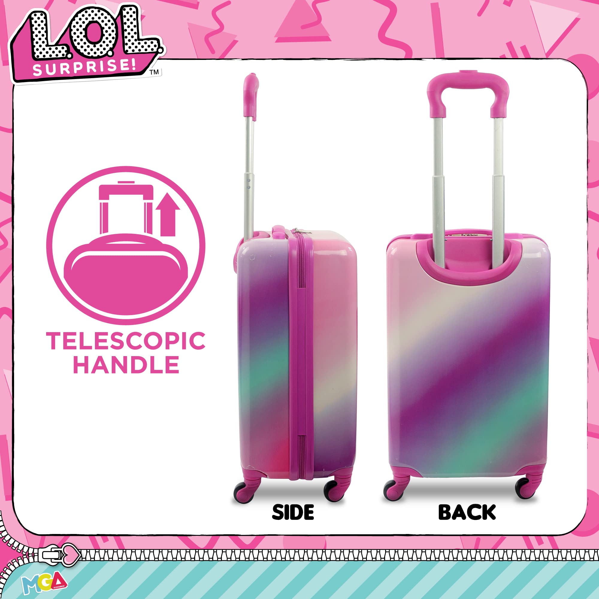 FUL Unisex Kids L.O.L Surprise Rolling Luggage - Durable Hardshell Carry-On Suitcase with 360° Spinner Wheels, Gradient Design - Perfect for Travel, Birthday Gifts & School Trips