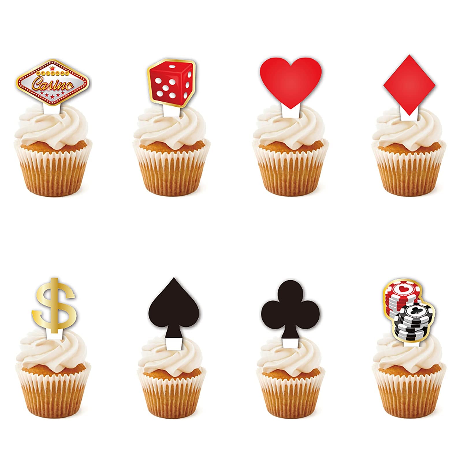 48 Pcs Poker-Themed Cupcake Toppers - Las Vegas & Casino Party Decorations for Poker Night, Birthday, and Game-Themed Celebrations | Perfect for Casino Parties, Poker Nights, and Themed Birthday Cakes