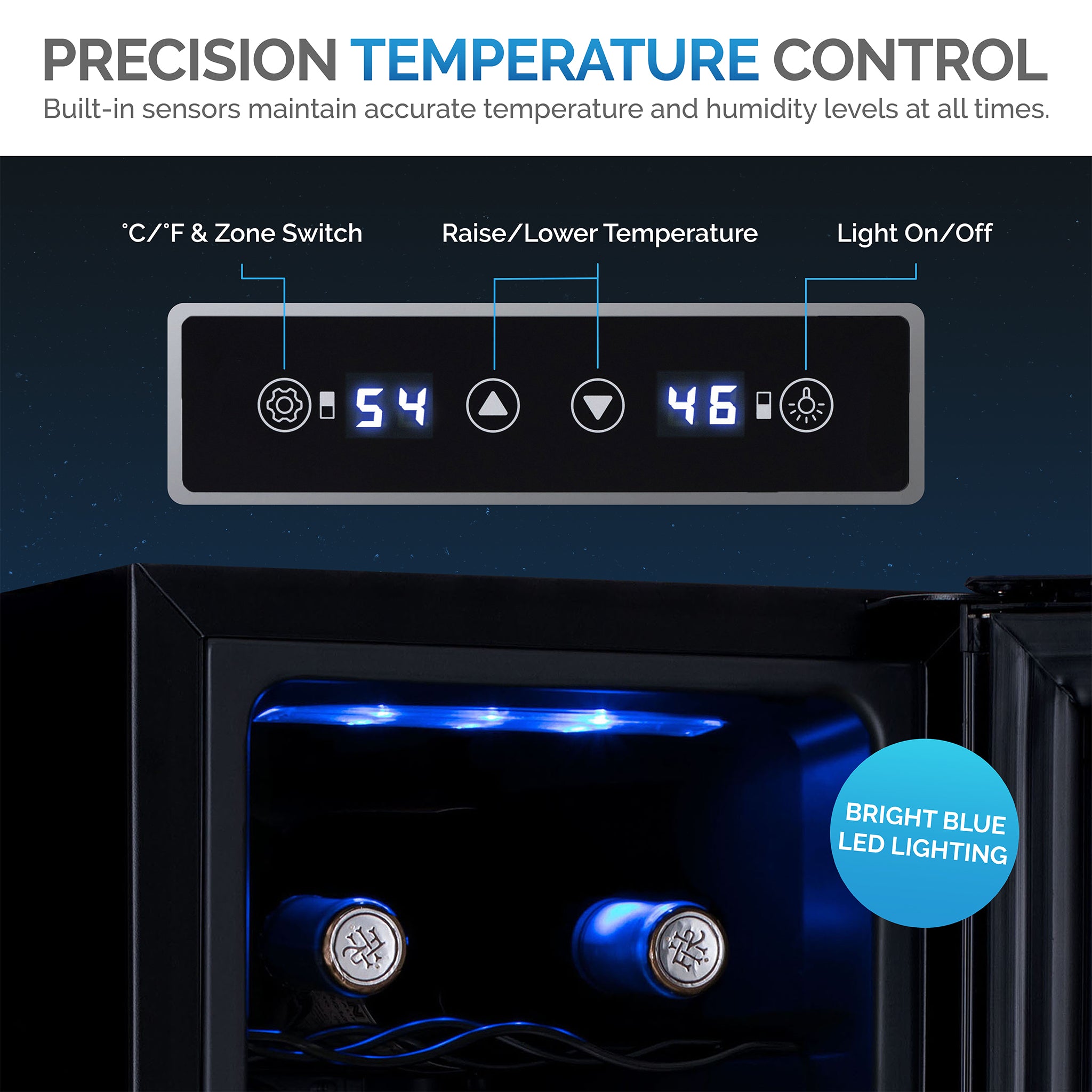 Newair 18 Bottle Dual Zone Wine Cooler - 10.75 Inch Freestanding Black Wine Refrigerator for Red & White Wines - Perfect for Home, Office, or Restaurant Wine Storage