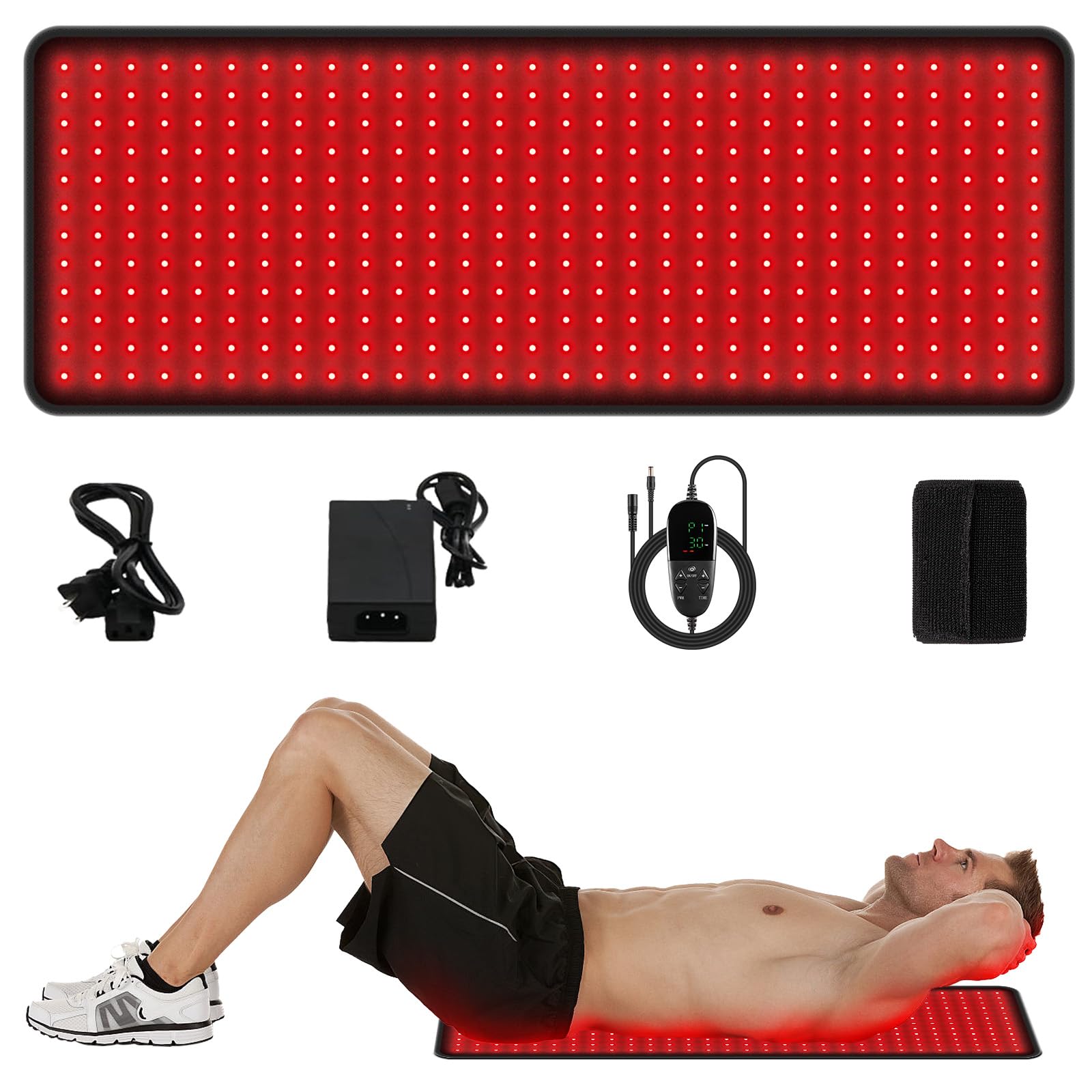 LED Red Light Therapy Pad - 360pcs 660nm & 850nm Dual Wavelength Light Therapy Mat with Timer & Adjustable Intensity for Back, Shoulder Pain Relief - Perfect for Home Use, Muscle Recovery & Joint Pain Treatment