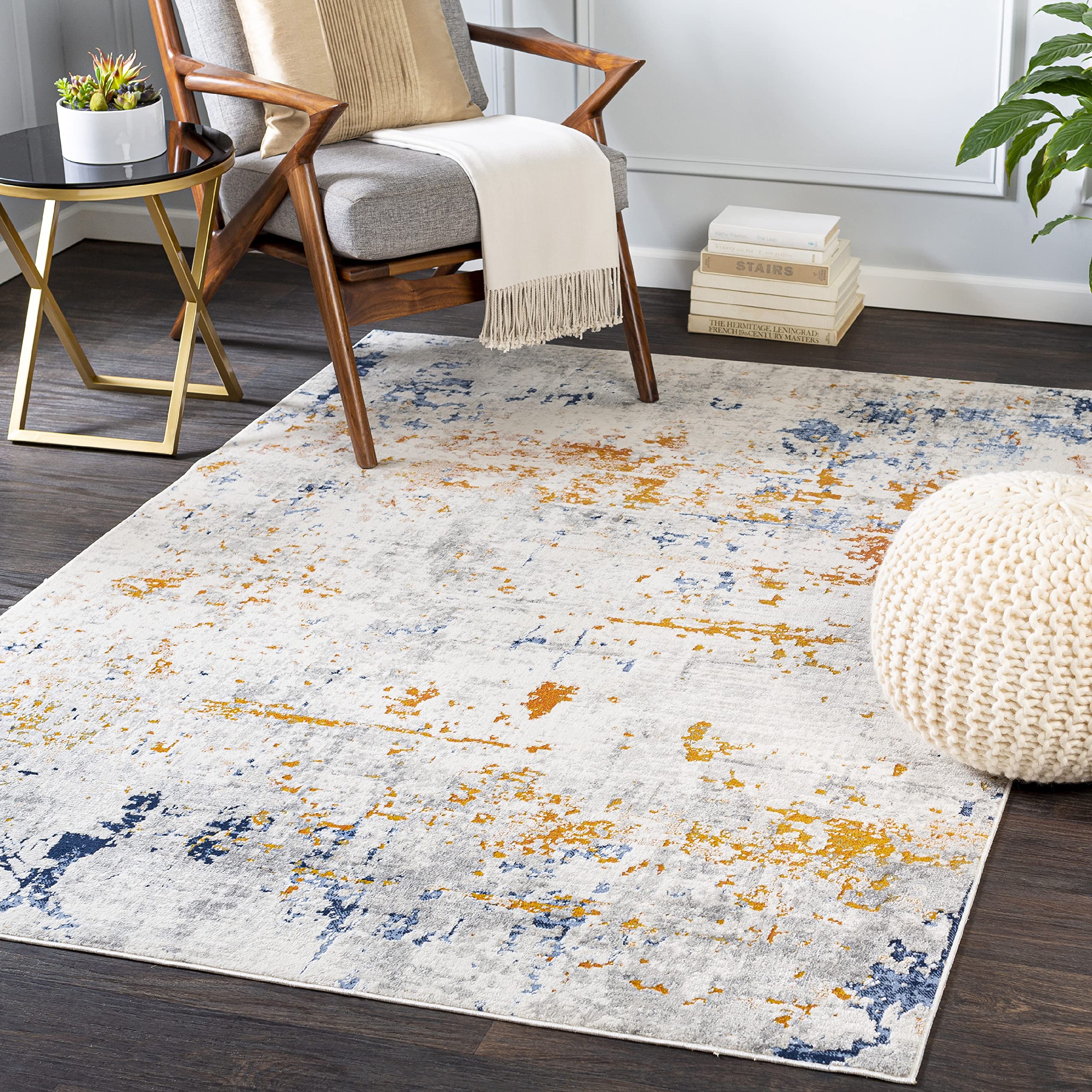 Mark&Day Modern Taupe Area Rug 8x10 - Soft Gray Blue Yellow Carpet for Living Room, Bedroom, Kitchen - 7'10