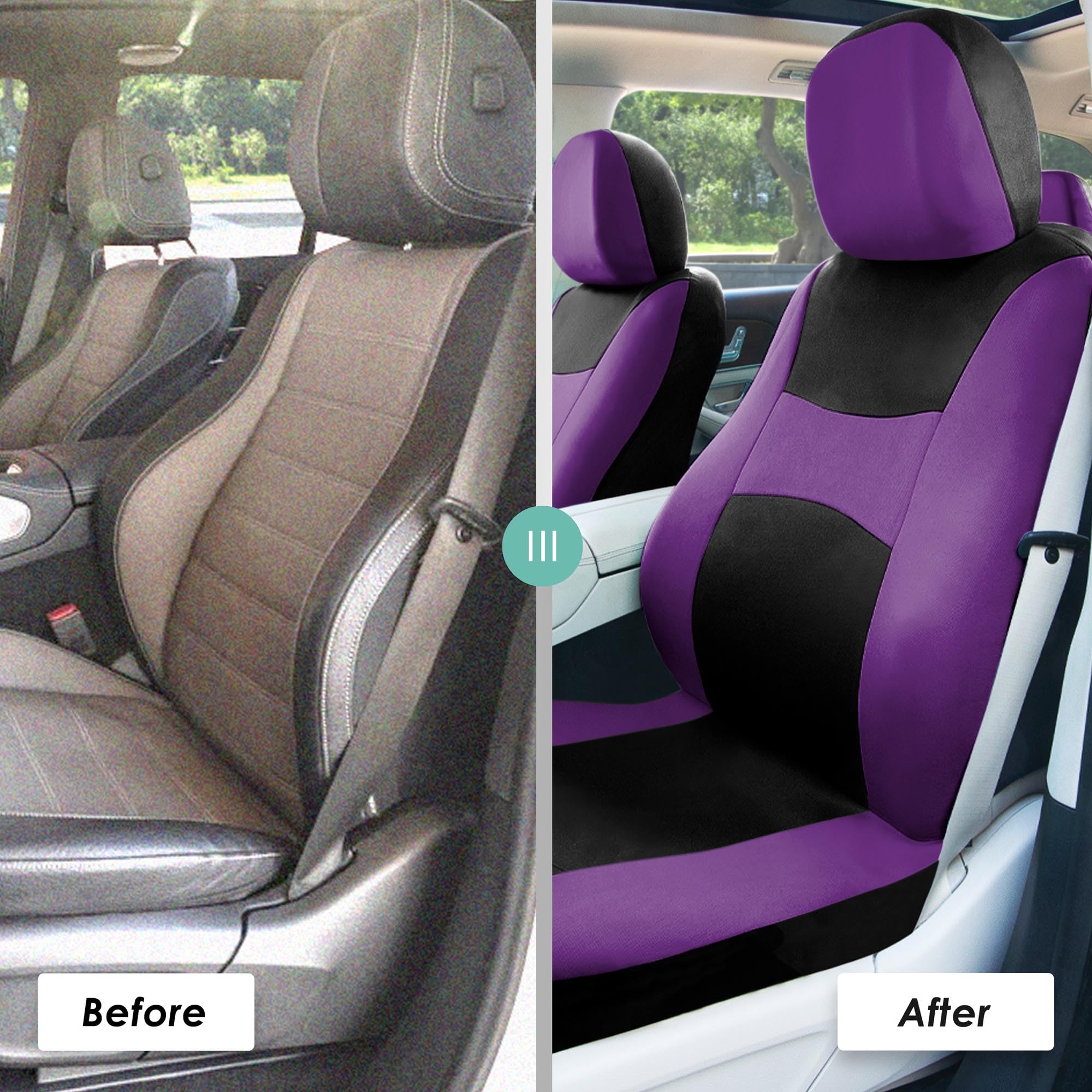 TLH Lightweight Breezy Purple Car Seat Covers Full Set - Airbag Compatible with Steering Wheel Cover & Floor Mats | Premium Car Interior Accessories & Seat Protectors for Cars, Trucks, SUVs | Perfect for Summer Driving, Road Trips & Vehicle Protection