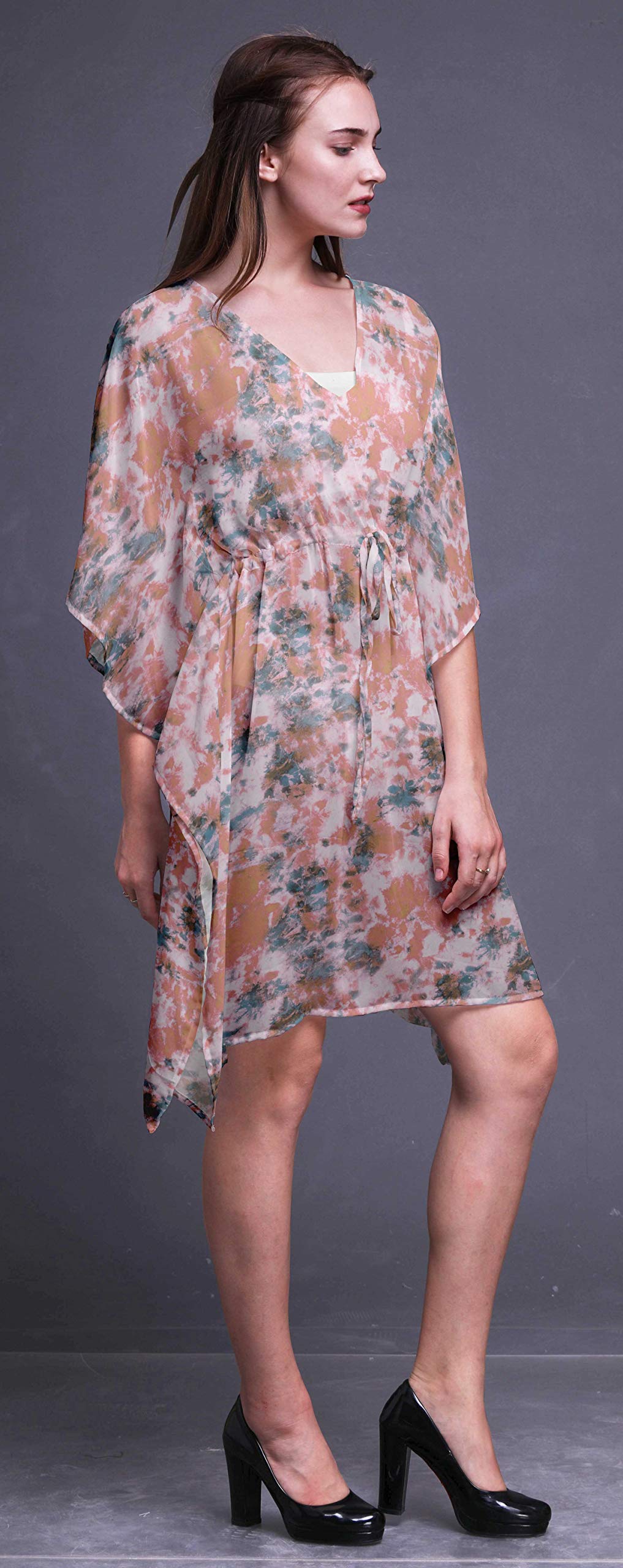 Bimba Women's Short Caftan Midi Dress - Beach Cover Up, Swimwear Cover Up, Summer Kaftan Dress for Pool, Vacation & Boho Style Outfits