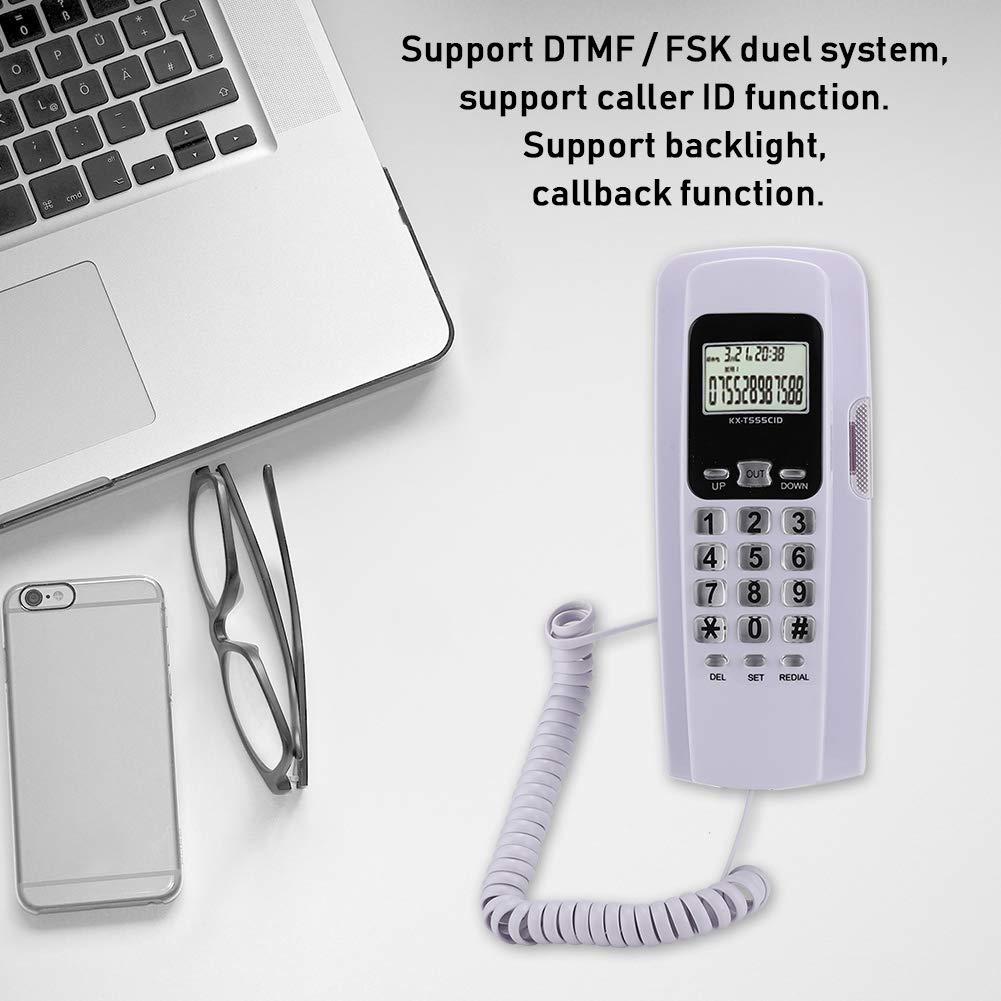Mini White Corded Desktop Landline Phone with Caller ID & LCD Backlight Display - Perfect for Hotel, Home, and Office Use (No Wall Mount)