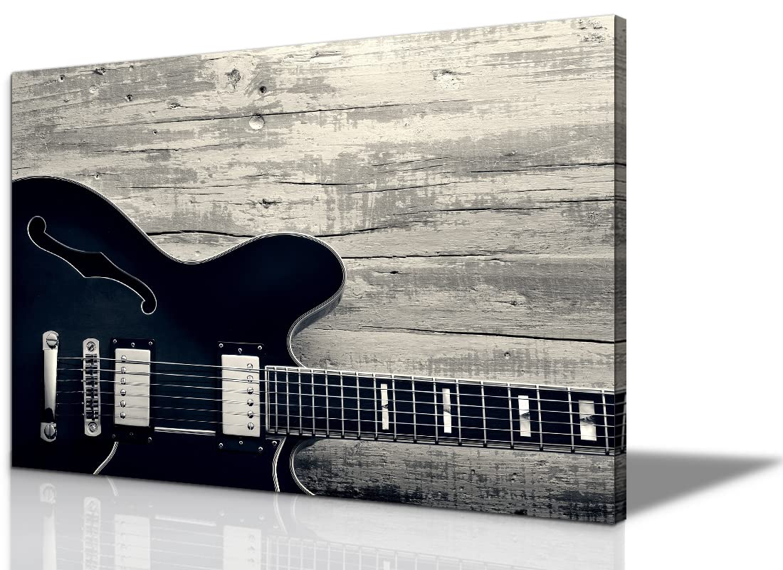 Framed Guitar Canvas Wall Art - Music Room Decor, Black Guitar Poster, Ready to Hang (28''Hx40''W) - Perfect for Living Room, Bedroom & Music Studio Decor