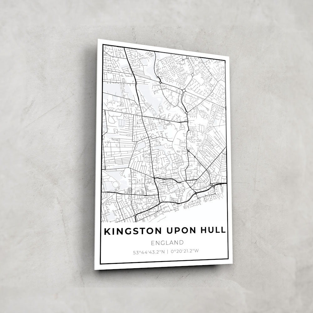 Kingston upon Hull Map - Premium Glass Wall Art for Home & Office Decor | UK City Map Print, Modern Gift Idea