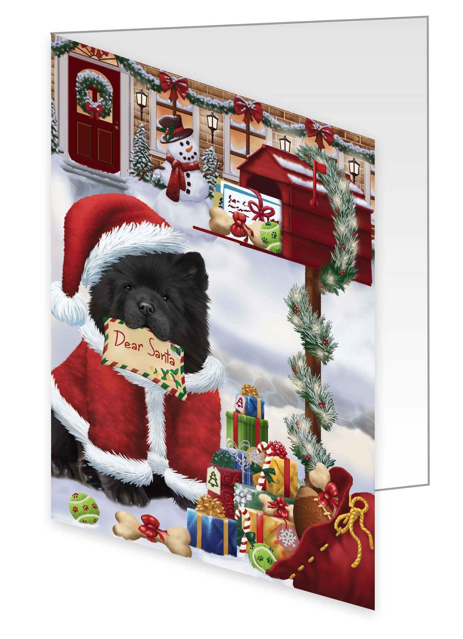Dear Santa Mailbox Christmas Letter Chow Chow Dog Greeting Cards - 10 Adorable Pet Invitation Cards with Envelopes - Festive Pet Artwork Holiday Cards GCD65702 | Perfect for Christmas Gifts, Pet Lover Presents & Holiday Card Exchanges