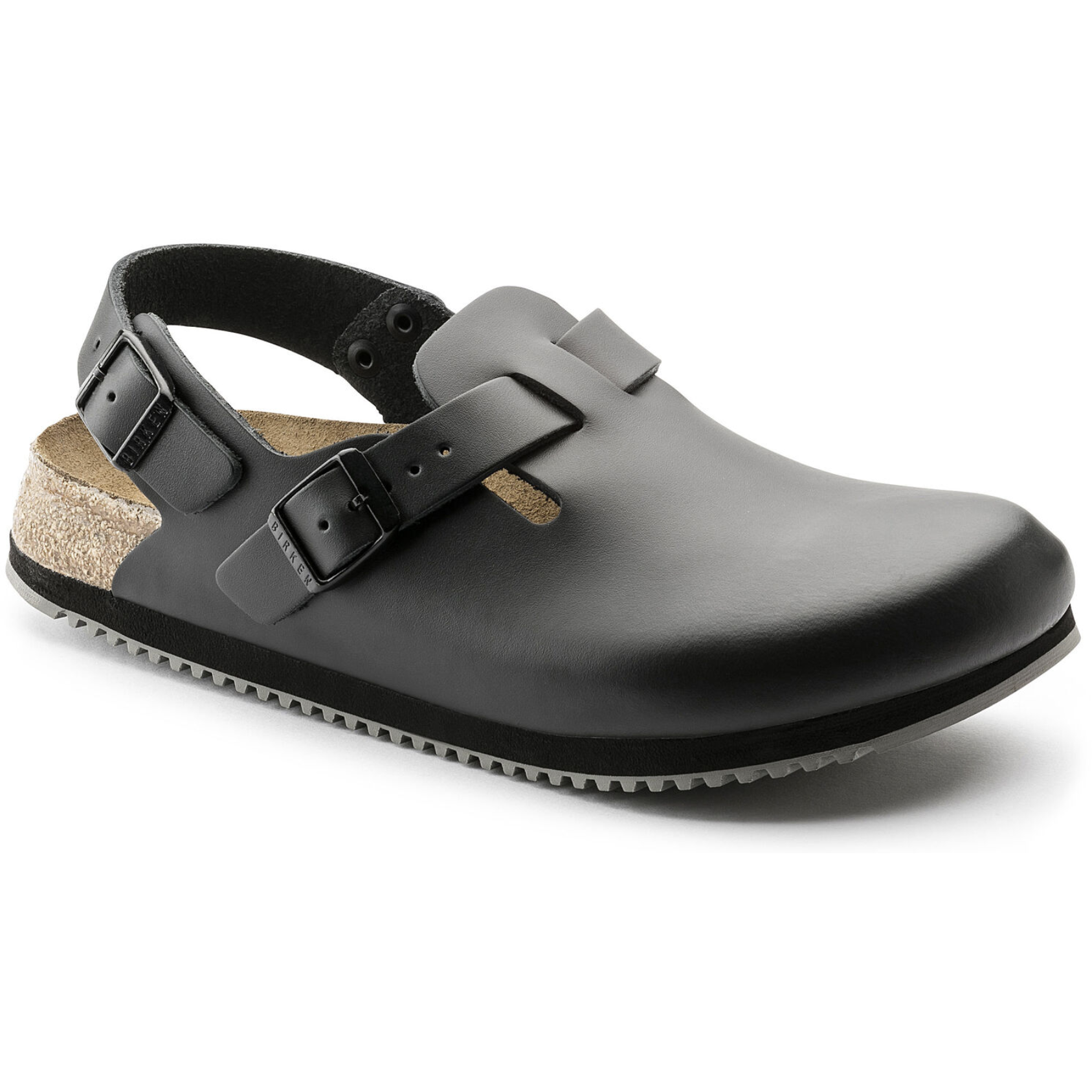 Birkenstock Tokio Super Grip Classic Footbed - Black Leather Slip-Resistant Work Shoes for Nurses, Chefs & Healthcare Professionals