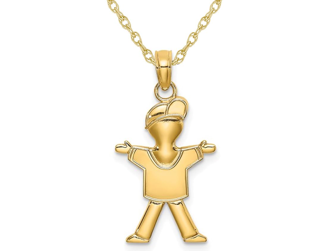 14K Yellow Gold Polished Boy Charm Pendant Necklace with 18