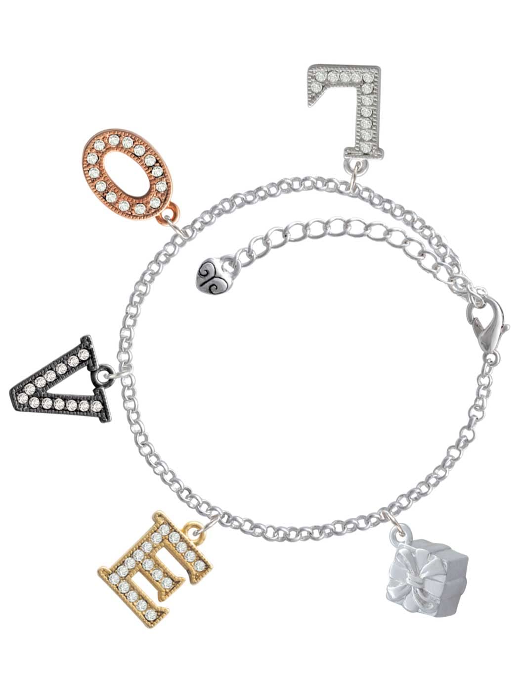 Delight Jewelry 3D Gift Box with Bow - Multi-Color Crystal Love Charm Bracelet (6+2