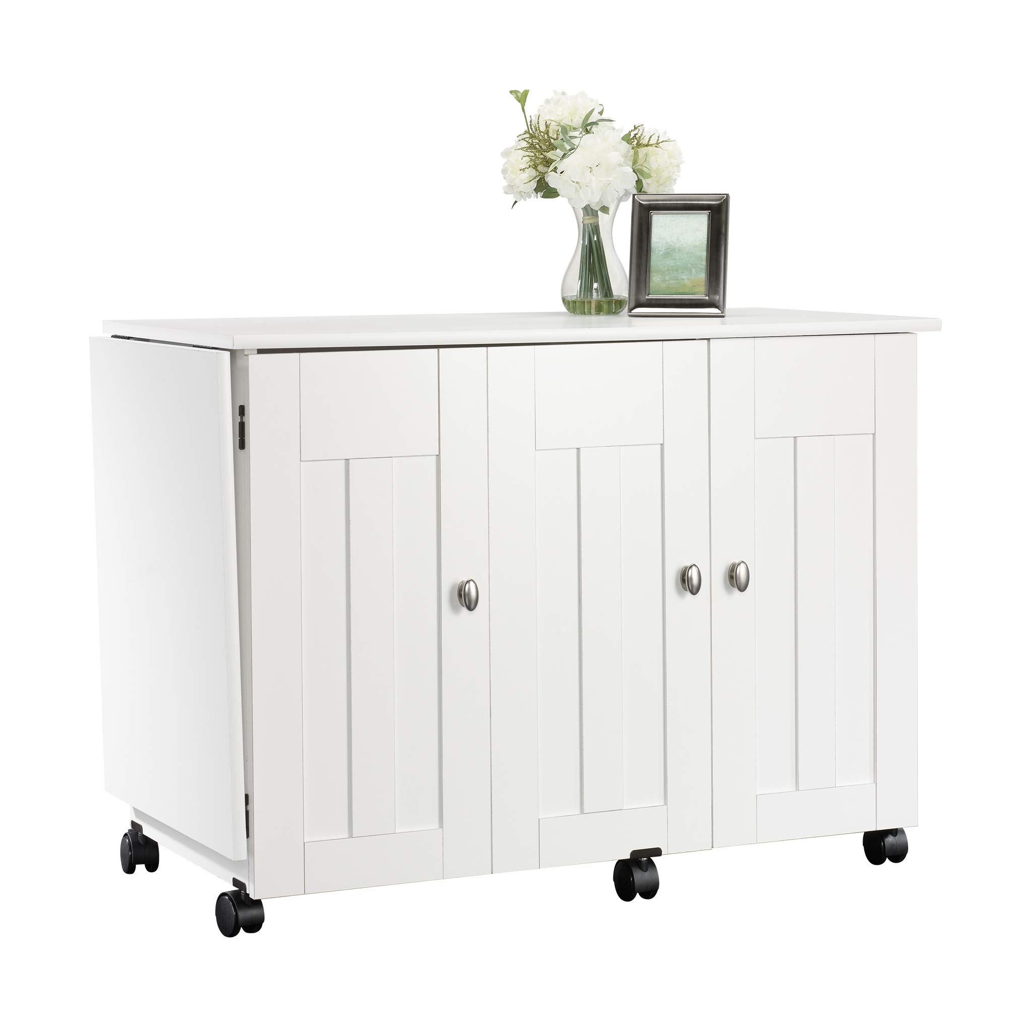 Sauder Soft White Folding Sewing Table & Craft Cart Storage Cabinet - Perfect for Sewing, Quilting, and DIY Craft Organization at Home