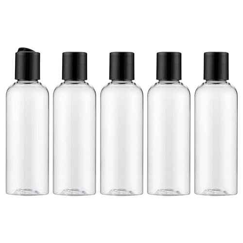 100ml Empty Clear Plastic Travel Bottles - Leak Proof Refillable Squeeze Containers with Flip Cap for Toiletries, Shampoo, Lotion & Cosmetics - Perfect for Air Travel, Gym, Camping & Home Use (Pack of 5)