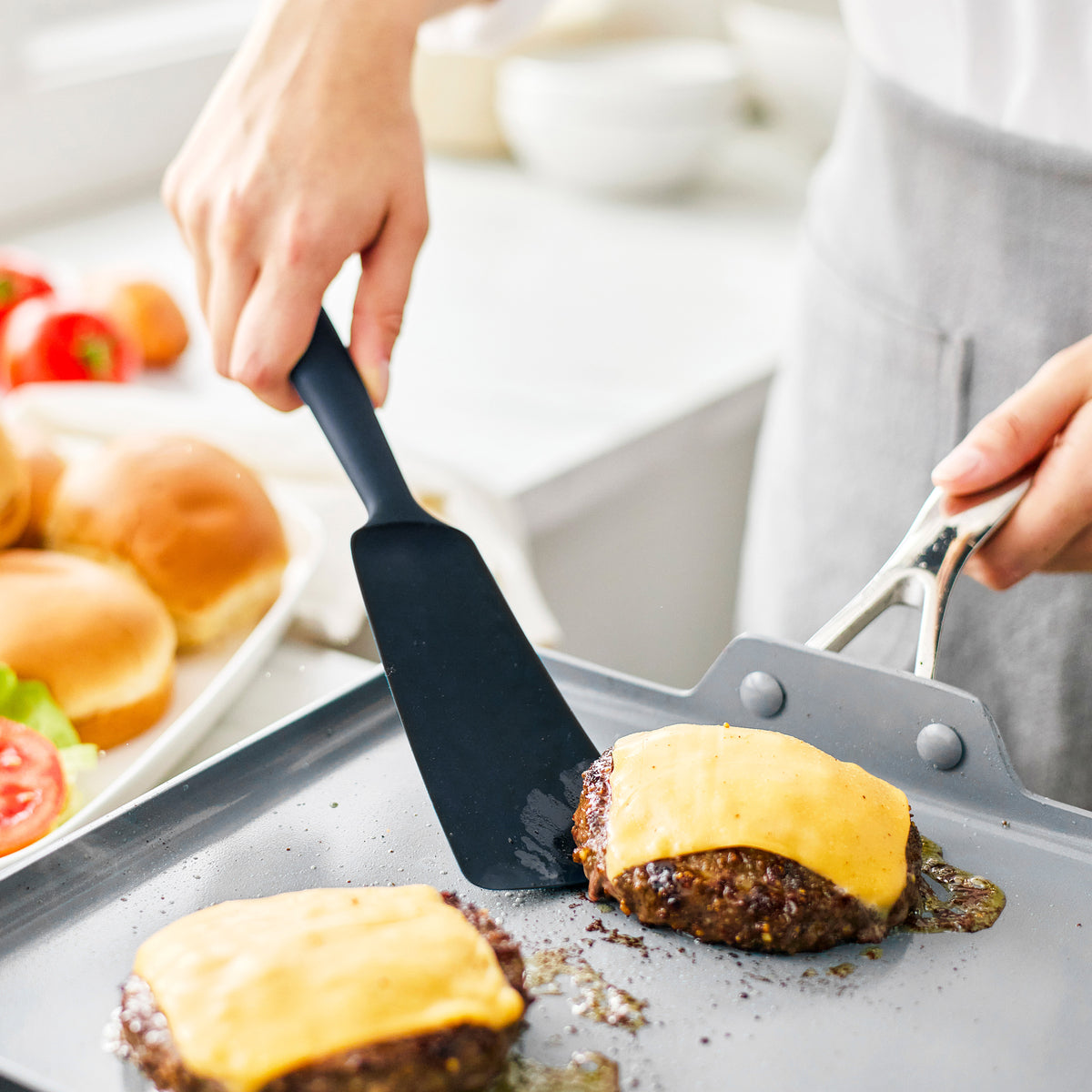 Premium Silicone Burger Turner Spatula - Heat Resistant & Non-Stick Kitchen Tool for Grilling, Flipping Patties - Oxford Blue Color - Perfect for BBQ, Backyard Cookouts & Restaurant Use