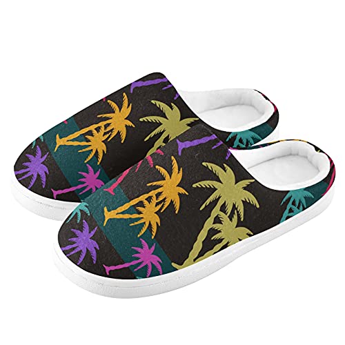 ALAZA Non-Slip Colored Palm Tree Stripe House Slippers - Comfortable Casual Indoor Shoes for Women, Perfect for Home, Bedroom & Travel