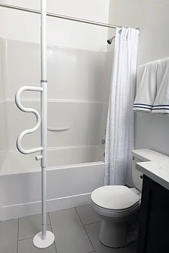 Stander Security Pole and Curve Grab Bar - Adjustable Bathroom Safety Handle for Seniors & Disabled - Non-Slip Shower Grab Rail for Fall Prevention (Use in Bathrooms, Showers & Toilets for Elderly Care & Mobility Assistance)
