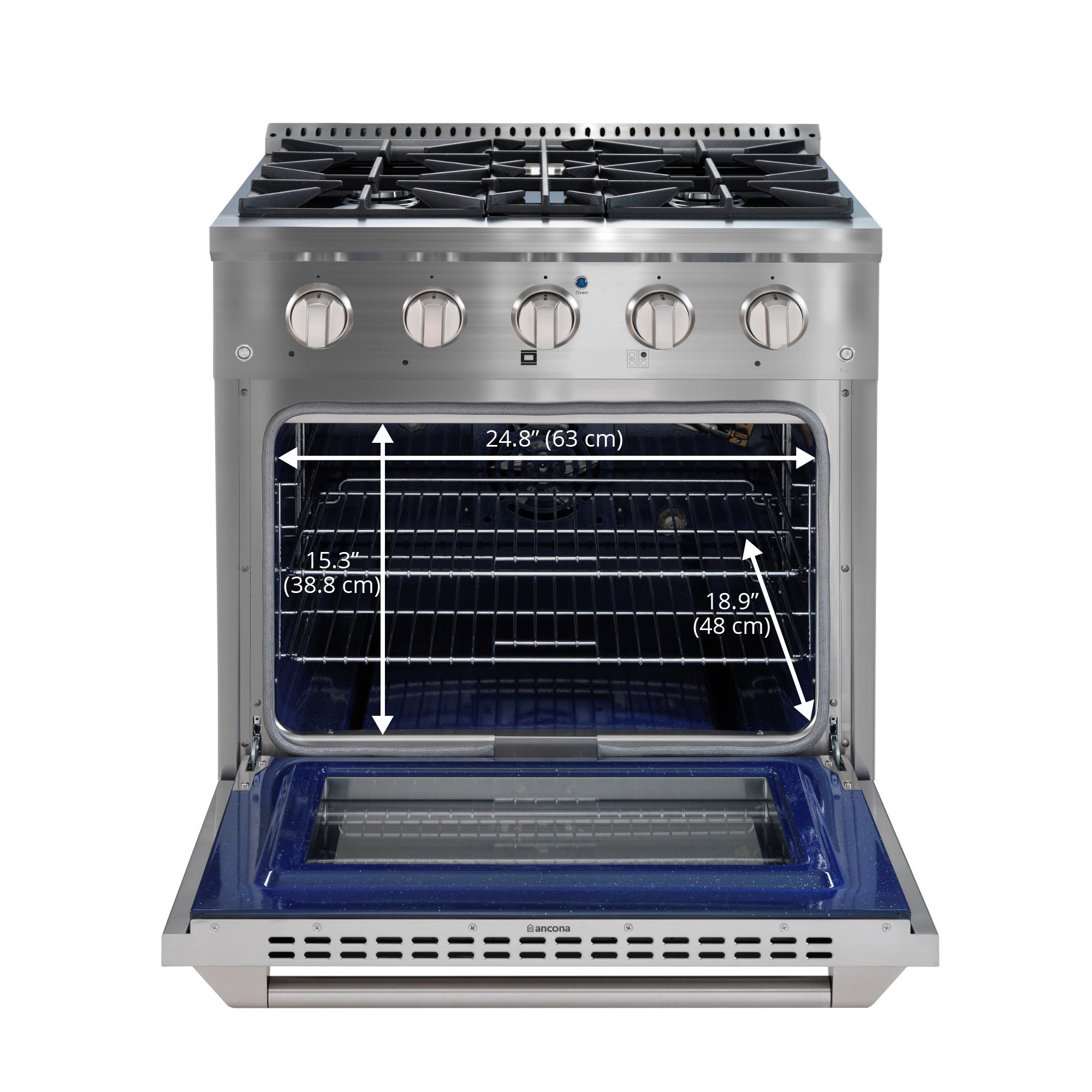 Ancona 30 Inch 4.2 Cu. Ft. Stainless Steel Gas Range with 4 Burners & Convection Oven - Perfect for Home Kitchen Cooking, Baking, and Family Meals
