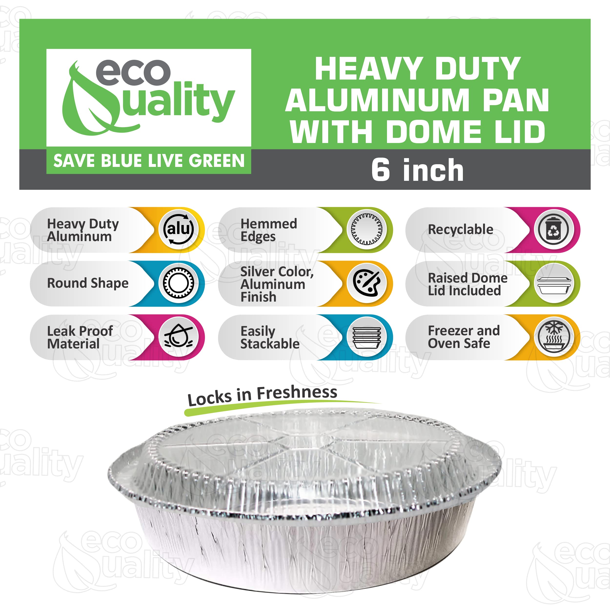 EcoQuality [150 Pack] 6 Inch Disposable Round Aluminum Foil Pans with Plastic Lids - Reusable Baking Containers for Cooking, Catering, Parties & Restaurants - Perfect for Meal Prep, Takeout Food & Dessert Serving