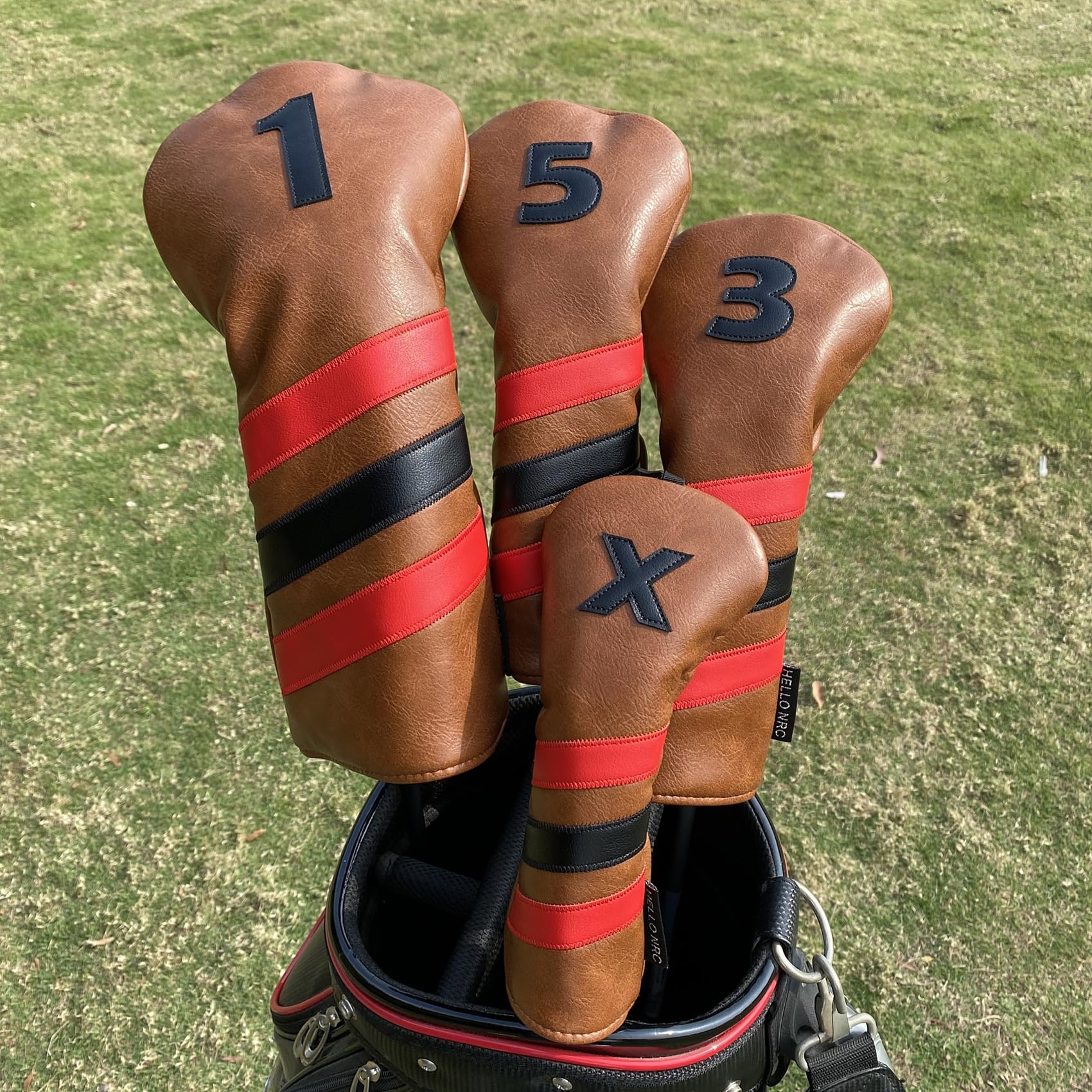 Premium PU Leather Golf Club Headcovers Set (1pc/3pcs) - Driver, Hybrid & Fairway Wood Head Covers for Men - Durable Brown Golf Accessories for Course Protection & Style Enhancement
